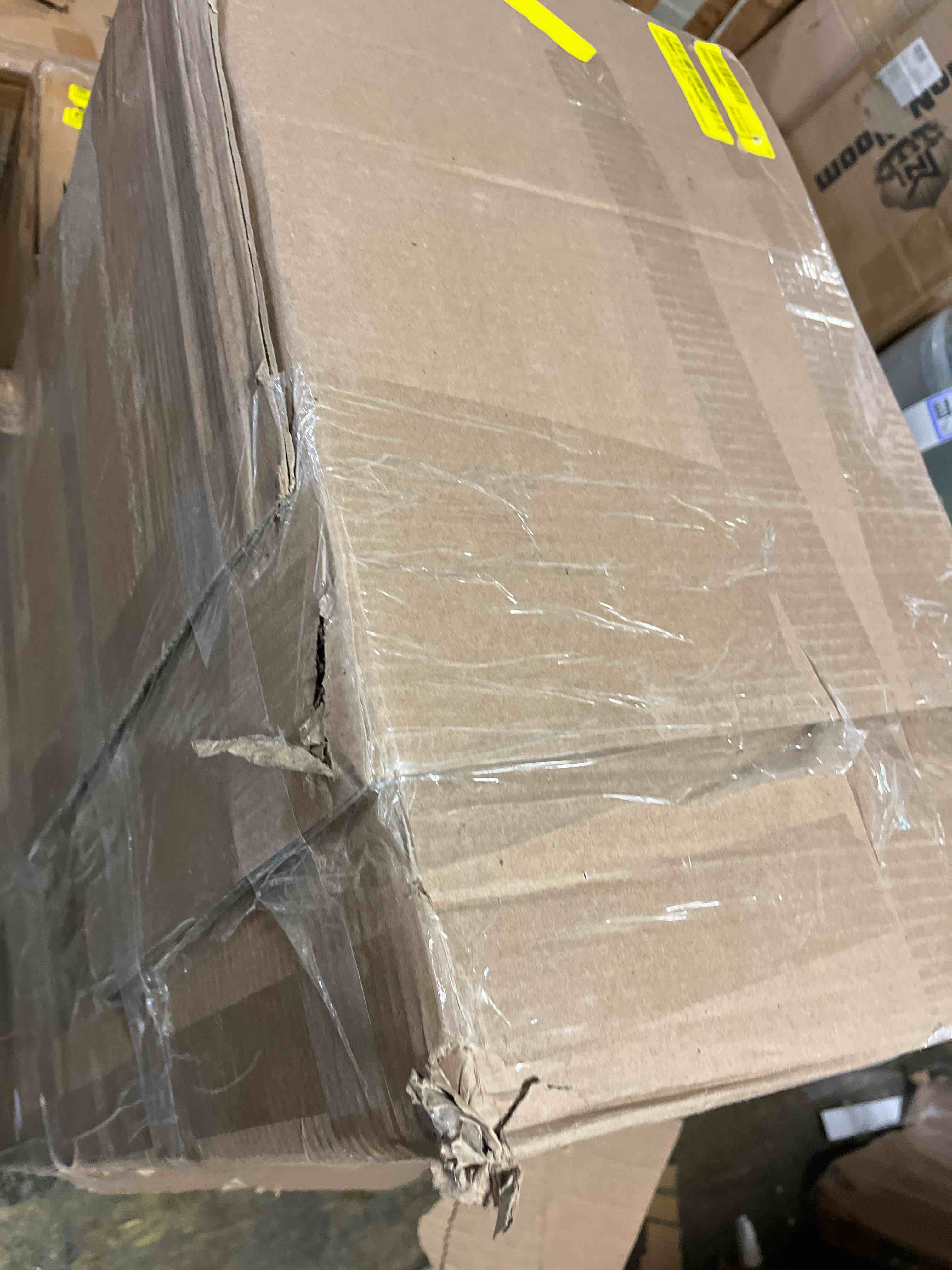 Condition photo showing As Is for Kova Box Cushion Sofa 122" + Ottoman(Incomplete bottom half of couch only)