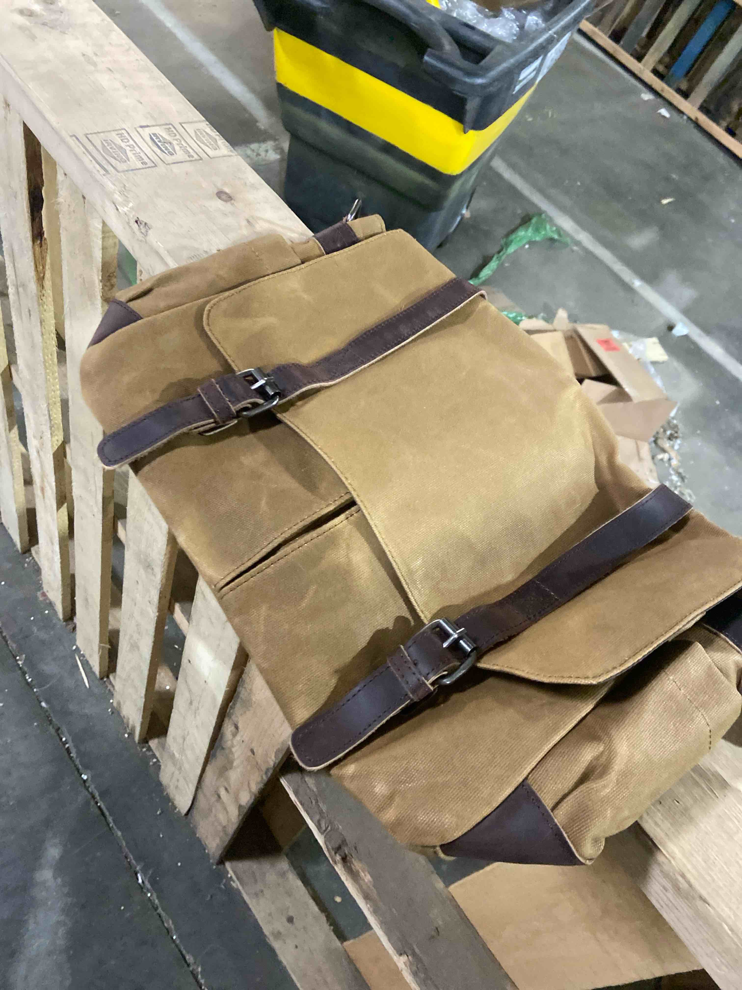 Condition photo showing As Is for Vintage Genuine Leather Waxed Canvas Briefcase Large Satchel Shoulder Bag Rugged Computer 15.6" Laptop Bag