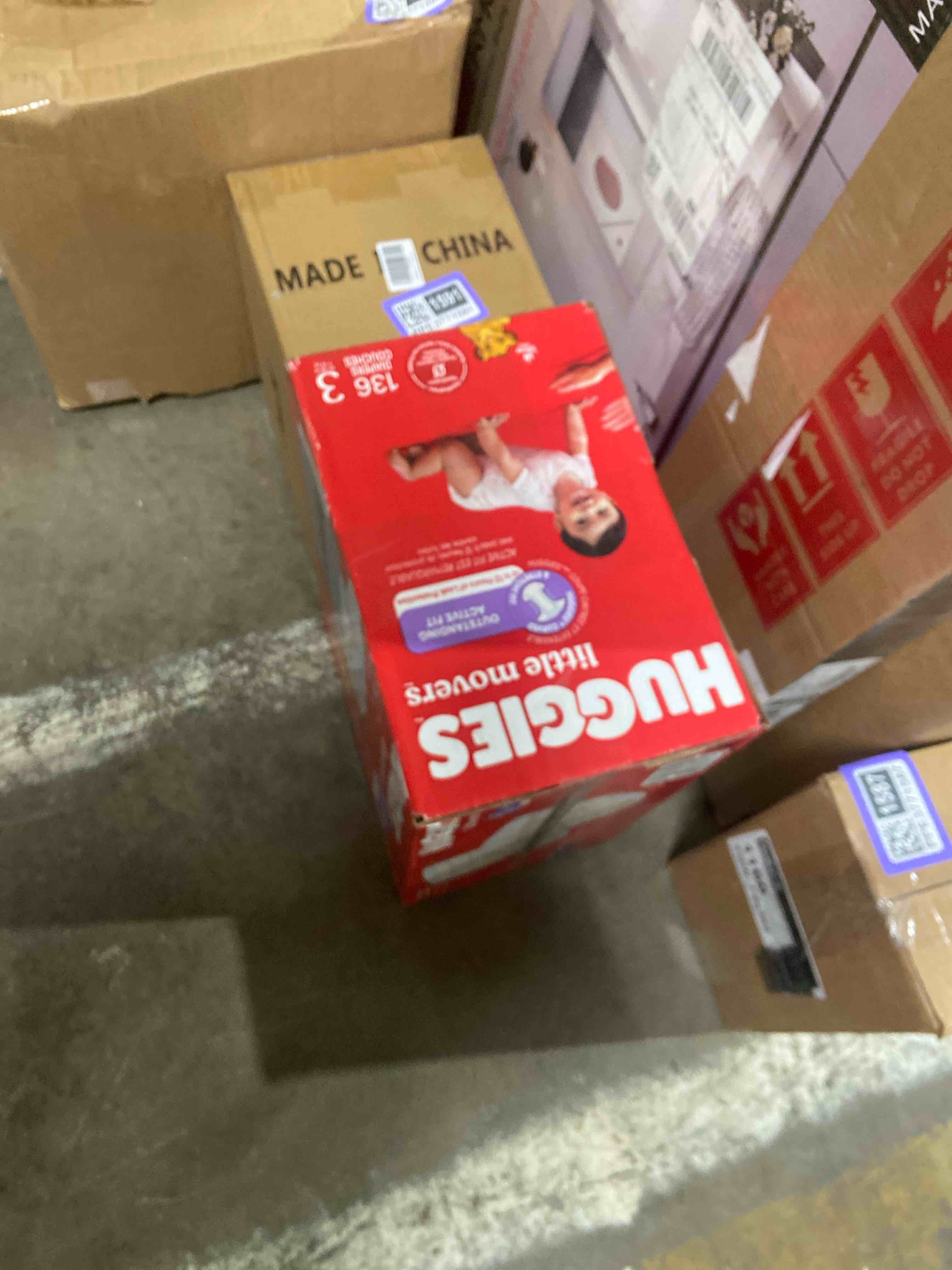 Condition photo showing New/Like New for Huggies Size 3 Diapers, Little Movers Baby Diapers, Size 3 (16-28 lbs), 136 Count, Packaging May Vary