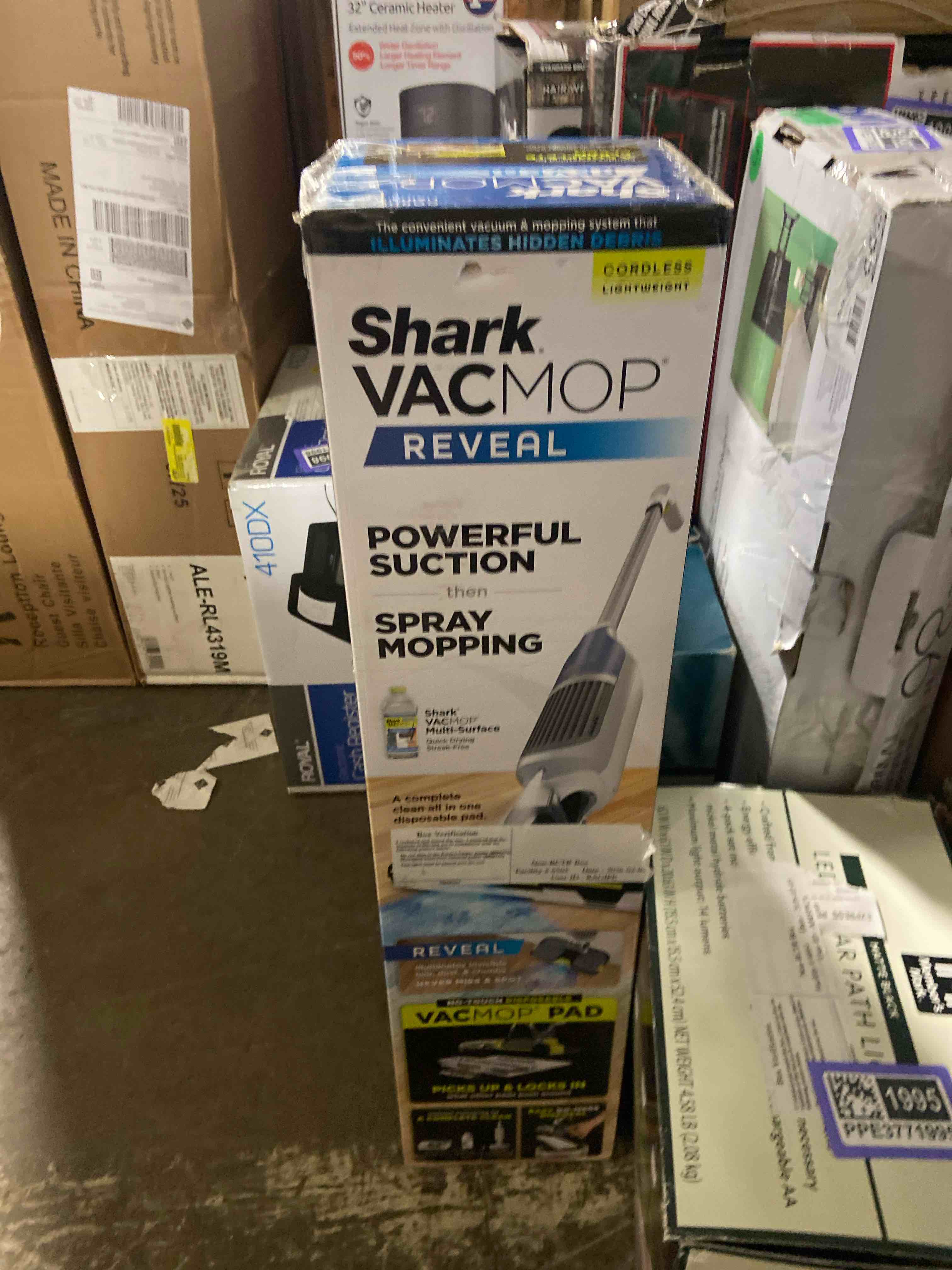 Condition photo showing New/Like New for Shark VACMOP Cordless Hard Floor Cleaner, Vacuum and Spray Mop, Powerful Suction, Lightweight, LED Headlights, Includes 4 Disposable Pads, 12oz Multi-Surface Cleaning Solution, Gray, VM252
