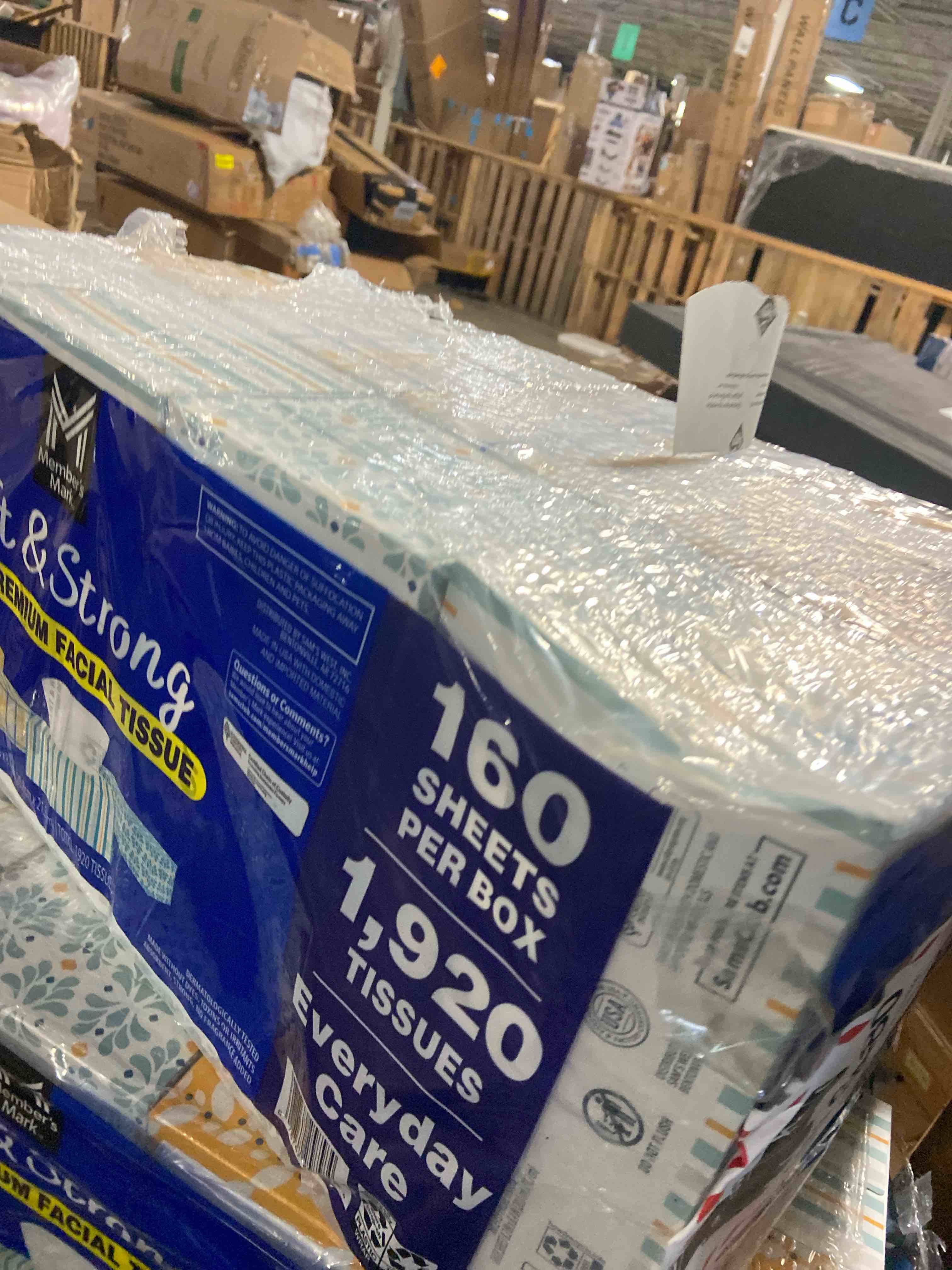 Condition photo showing New/Like New for Member's Mark Member's Mark Soft & Strong Facial Tissues, 12 Flat Boxes, 160 2-ply Tissues Per Box