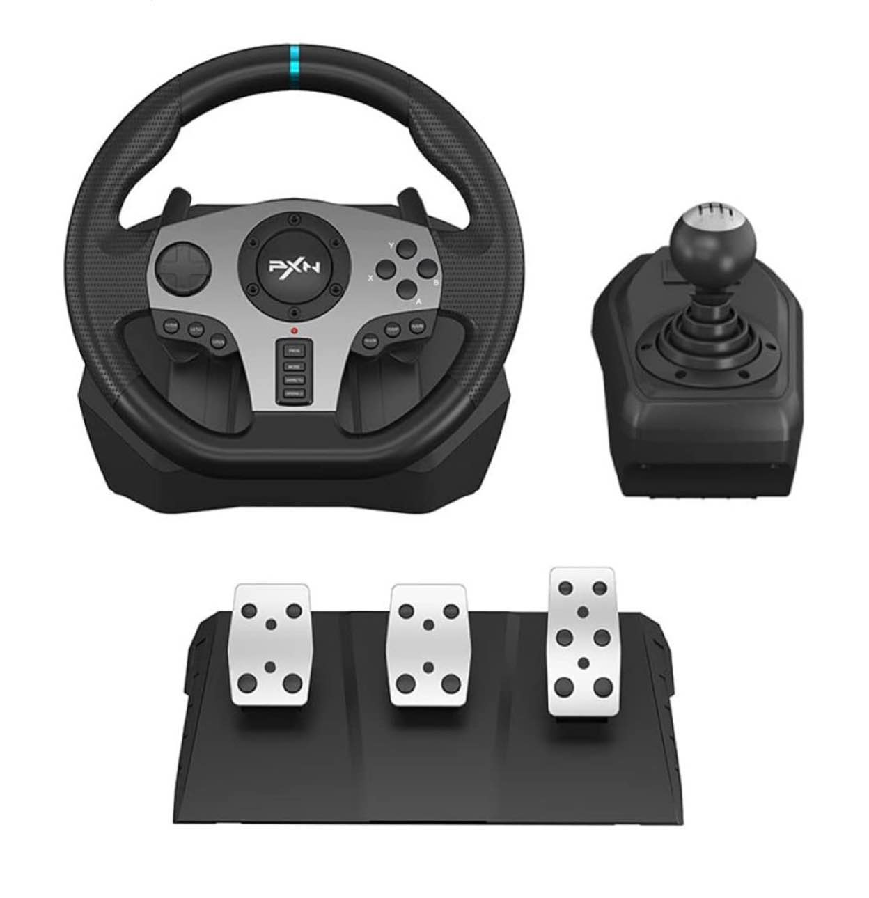 PXN V9 Steering Wheel for PC, PS4, Xbox, Switch - Universal Usb Sim Racing Wheel, APP, 270/900° Adjustable, 3 Pedals & Shifter Full Bundle(Black)