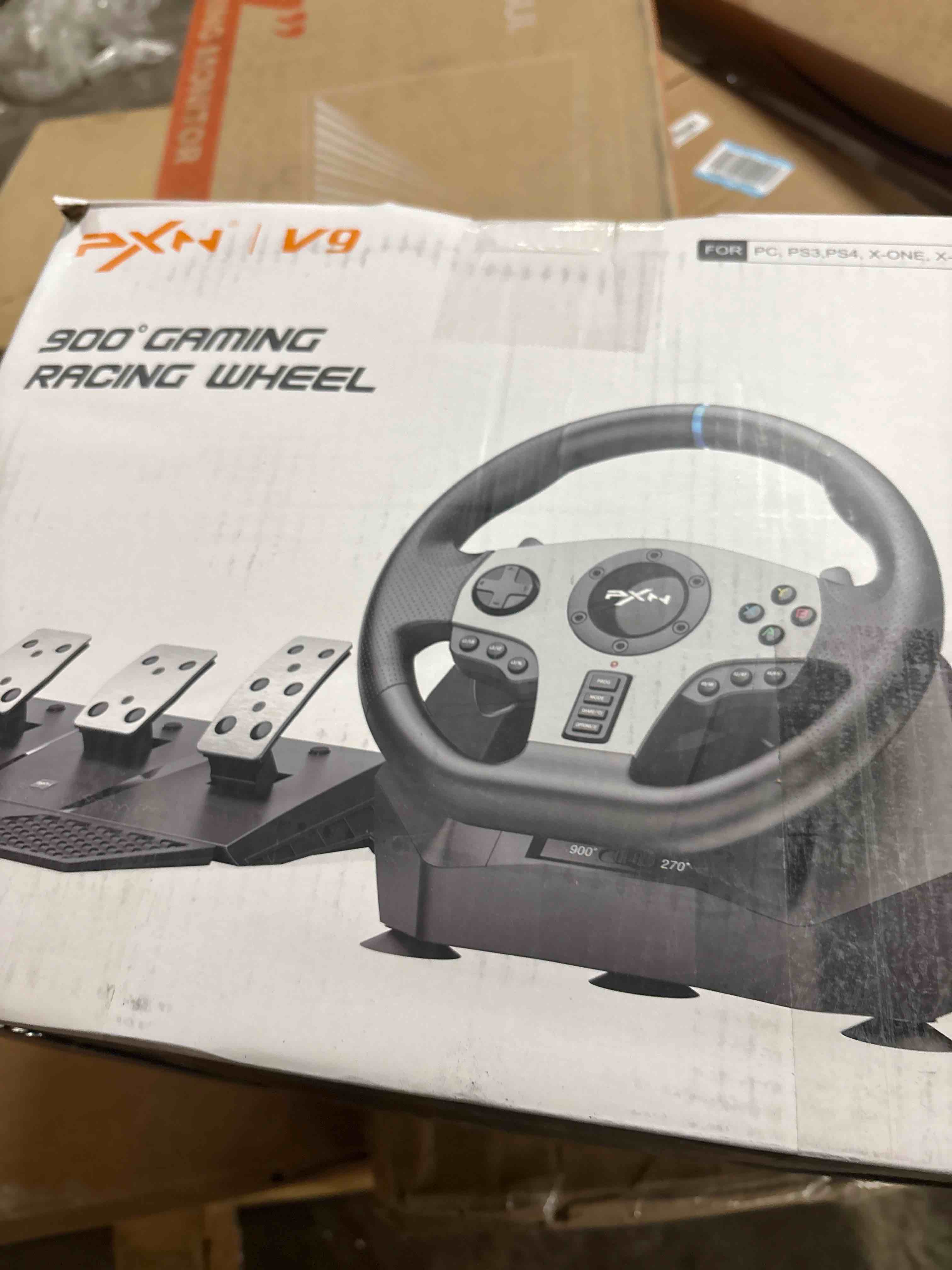 Condition photo showing New/Like New for PXN V9 Steering Wheel for PC, PS4, Xbox, Switch - Universal Usb Sim Racing Wheel, APP, 270/900° Adjustable, 3 Pedals & Shifter Full Bundle(Black)