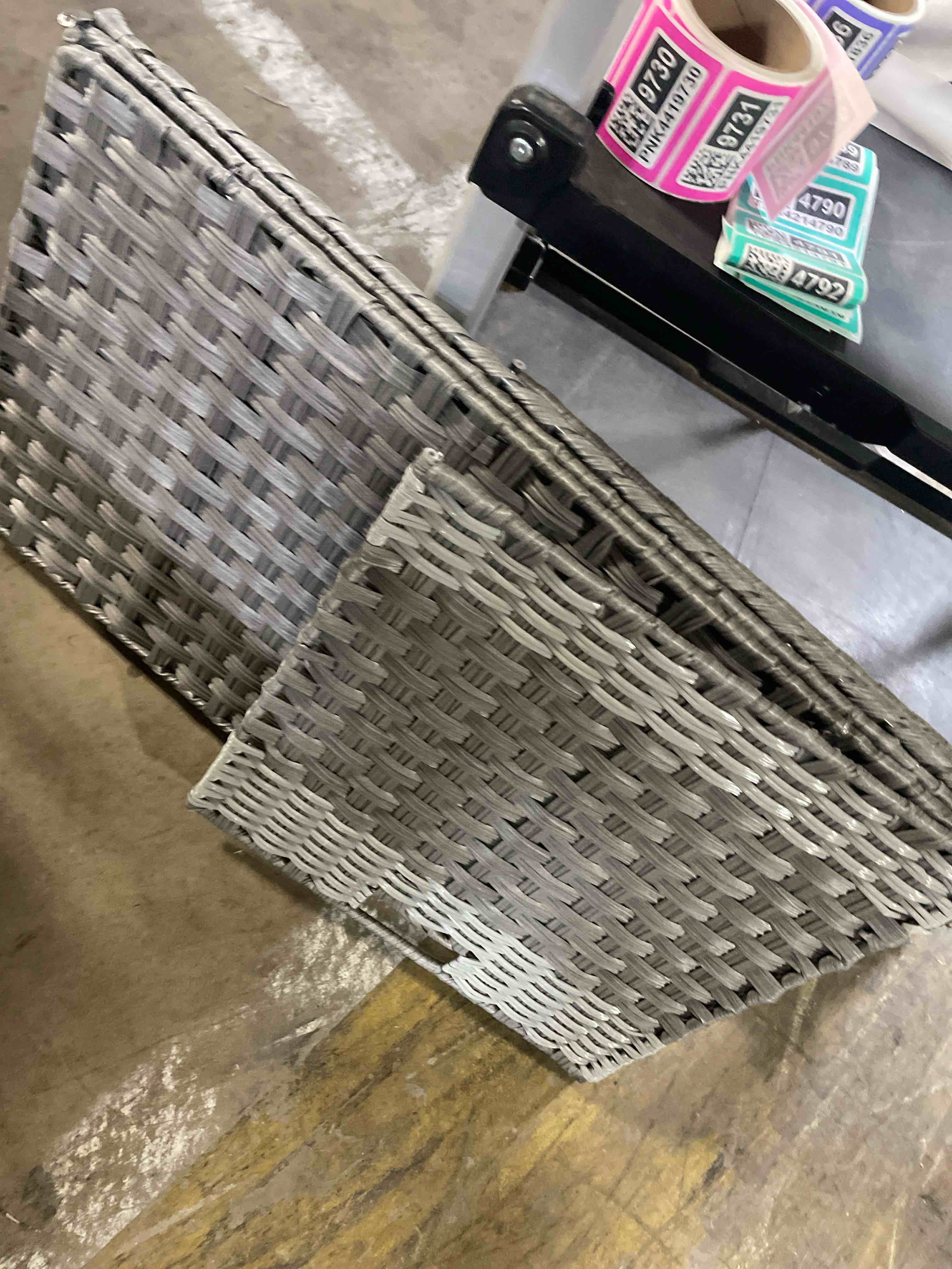 Condition photo showing As Is for Laundry Hamper with 4 Removable Liner Bags; 176L Handwoven Rattan Laundry Basket with Lid & Heightened Feet; Clothes Hamper with Side Handles(Gray) 176L (33.46x13x26.57 Inches) Gray