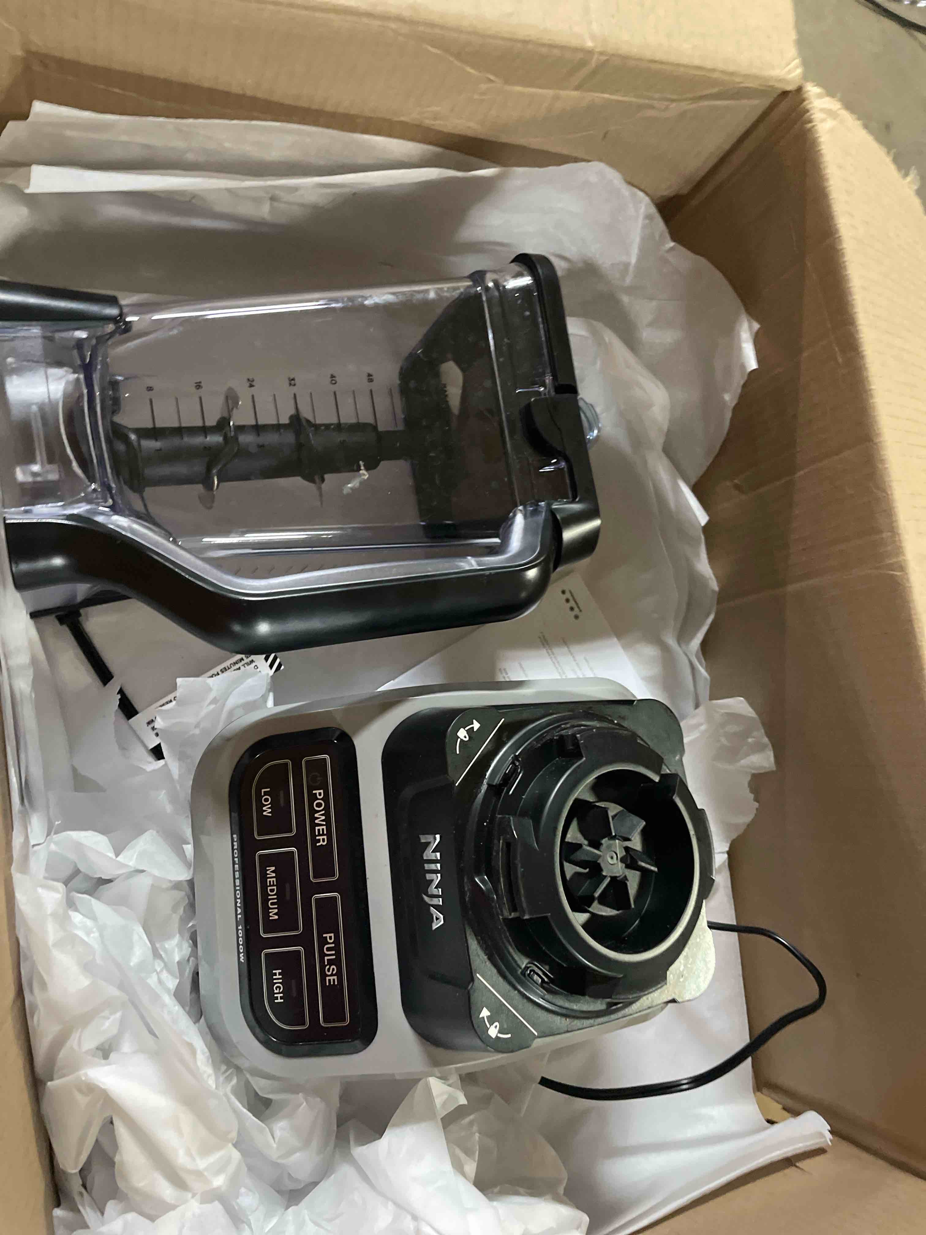 Condition photo showing As Is for (USED))Ninja BN701 Professional Plus Blender, 1400 Peak Watts, 3 Functions for Smoothies, Frozen Drinks & Ice Cream with Auto IQ, 72-oz.* Total Crushing Pitcher & Lid, Dark Grey 64 oz. Blender + Total Crushing Pitcher