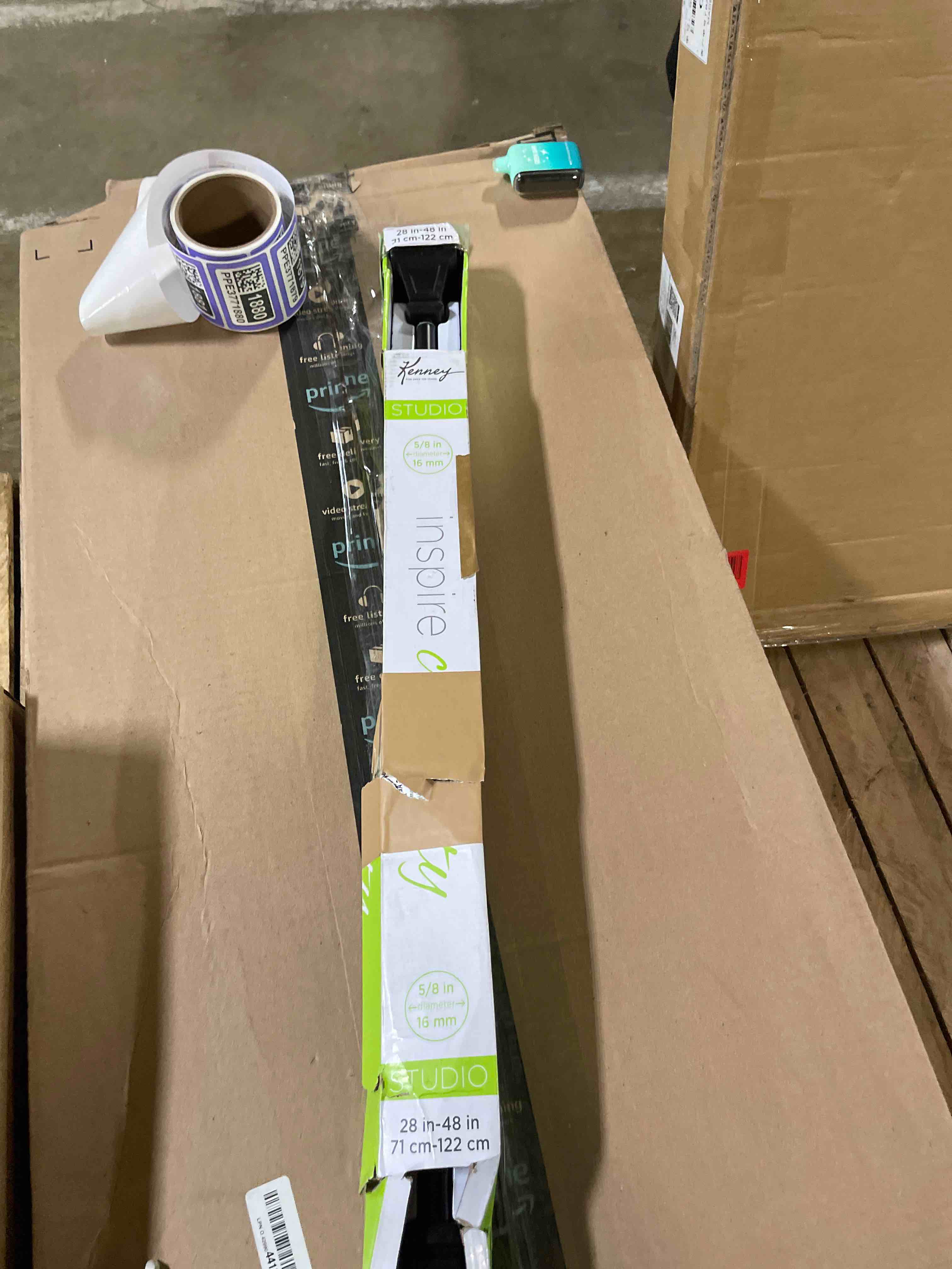 Condition photo showing New/Like New for Kenney KN75795 Seville Square End Standard Decorative Window Curtain Rod, 28-48" Adjustable Length, Matte Black Finish, 5/8" Diameter Steel Tube