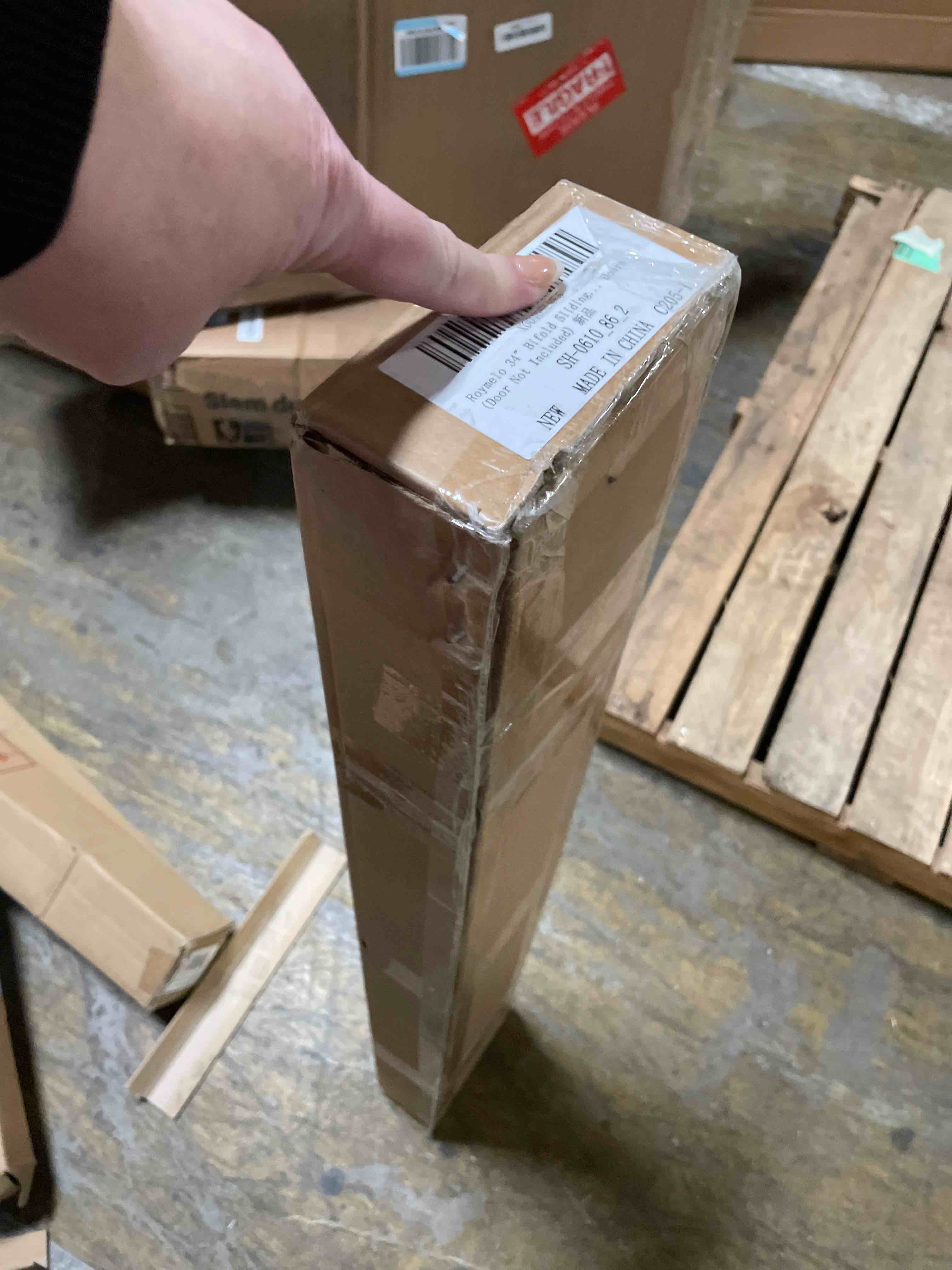 Condition photo showing New/Like New for 34" Bifold Sliding Barn Door Hardware Track Kit,Side Mounted Black J Shape Roller,Smoothly and Quietly,Assembly Easy,Fit Double 15" Bi-Folding Doors (Door Not Included) 34'' for 2 Doors (Hardware only) Black-J Shape