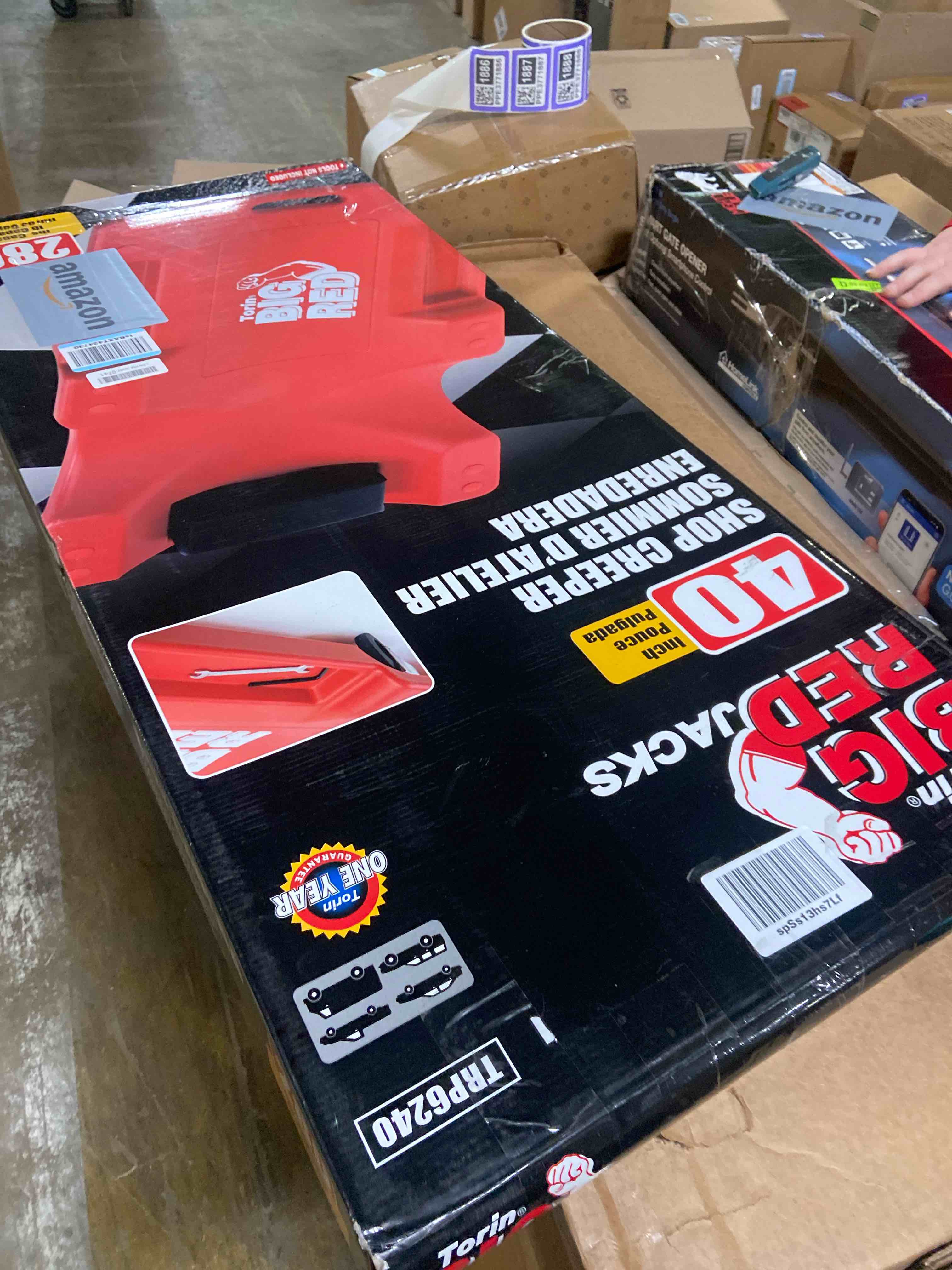 Condition photo showing New/Like New for BIG RED TRP6240 Torin Blow Molded Plastic Rolling Garage/Shop Creeper: 40" Mechanic Cart with Padded Headrest, Dual Tool Trays and 6 Casters, Red Red Rolling Creeper