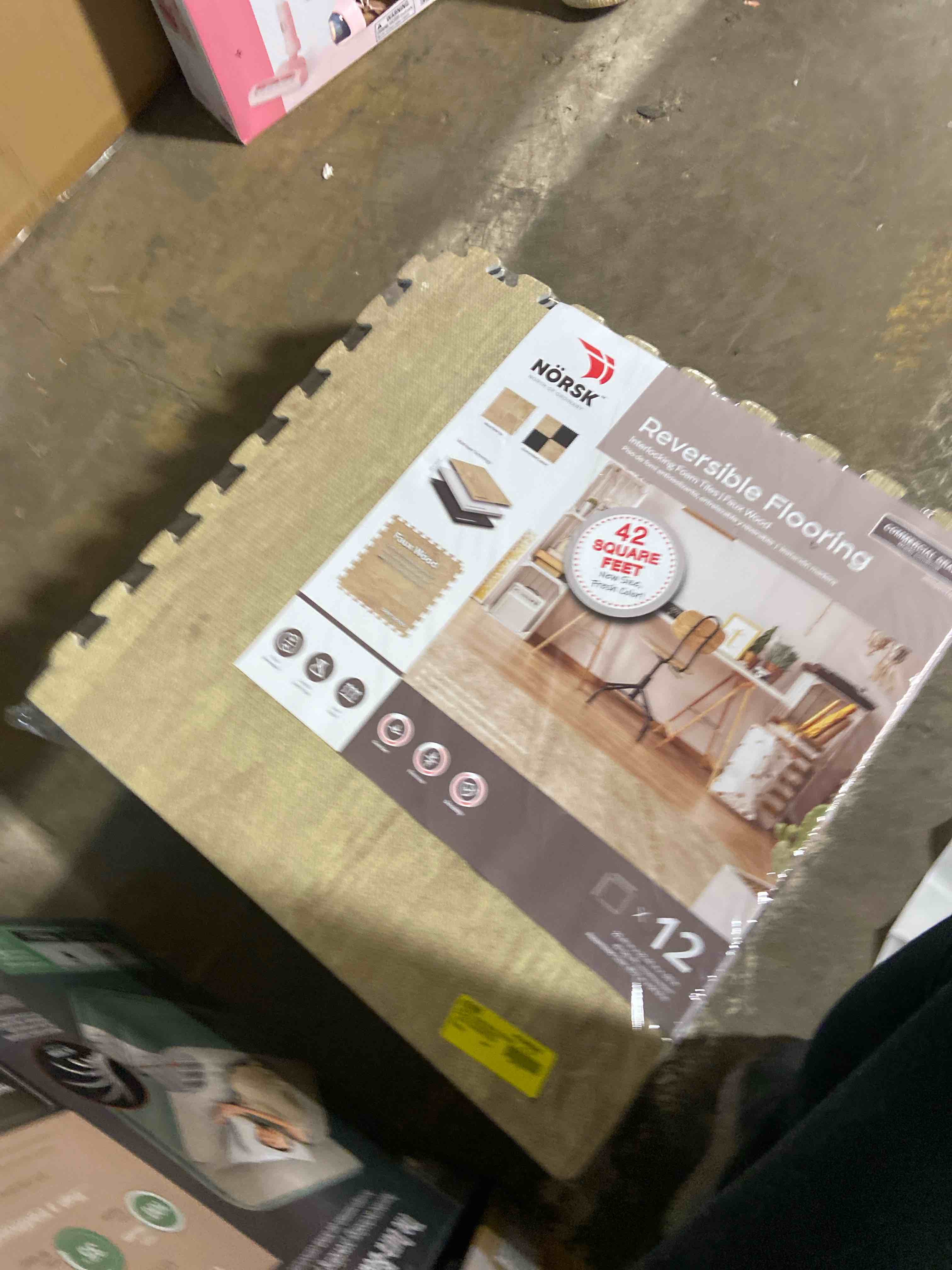 Condition photo showing New/Like New for Norsk Reversible Foam Flooring, Faux Wood, 22.44" x 22.44", 12 Tiles