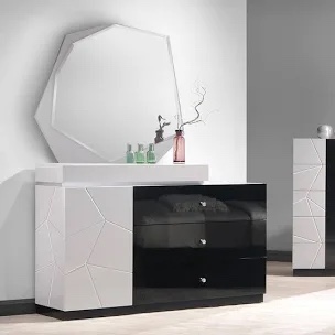 J&M Furniture Turin Mirror Frame/Supporter 915 in black high gloss and silver line (Mirror Only)