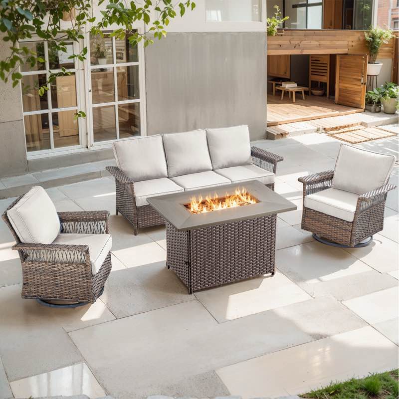 Deb Outdoor PE Wicker Patio Conversation Set with Fire Pit Table (Only Replacement Cushions)