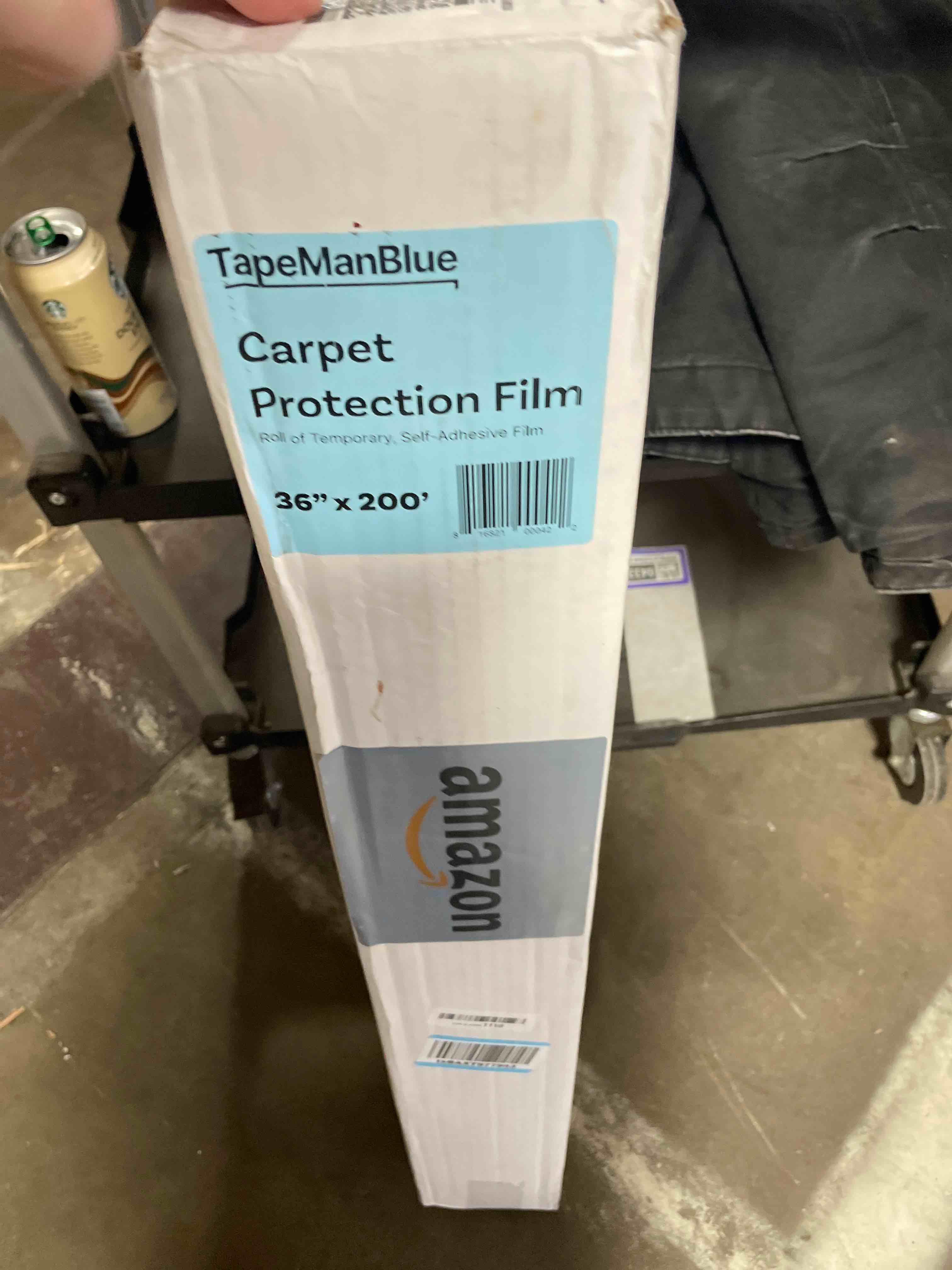 Condition photo showing Good Condition for TapeManBlue Carpet Protection Film 36" x 200' roll. Made in The USA. Easy Unwind, Clean Removal, Strongest and Most Durable Plastic Carpet Protector. Clear, Self-Adhesive Surface Protective Film.