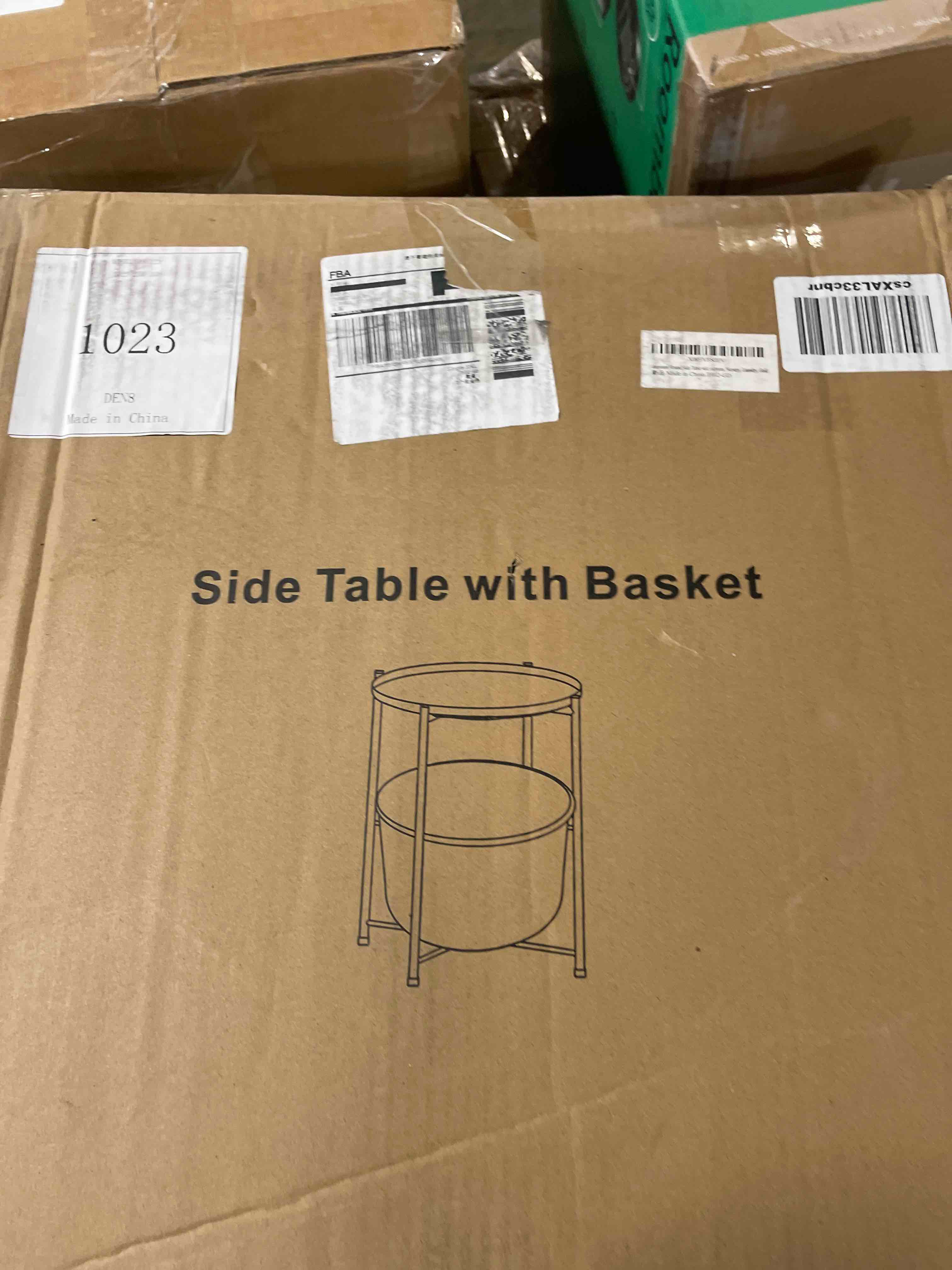 Condition photo showing Good Condition for danpinera Round Side Table with Fabric Storage Basket, Pack of 2, Metal Side Table Small Bedside Nightstand with Removable Tray Top for Living Room, Bedroom, Nursery, Laundry, Gold Gold 2