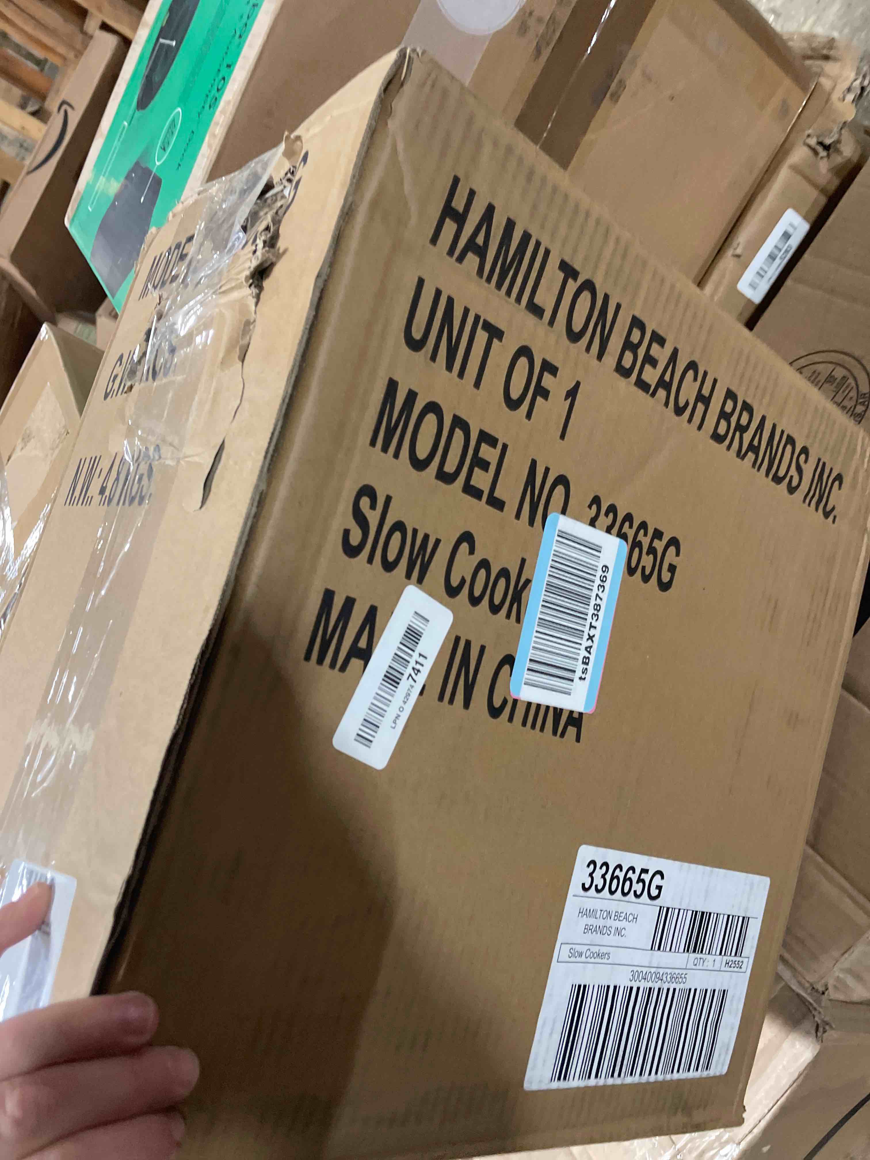 Condition photo showing New/Like New for Hamilton Beach 6-Quart Slow Cooker with 3 Cooking Settings, Dishwasher-Safe Stoneware Crock & Glass Lid, Silver (33665G) Silver 6 Quarts