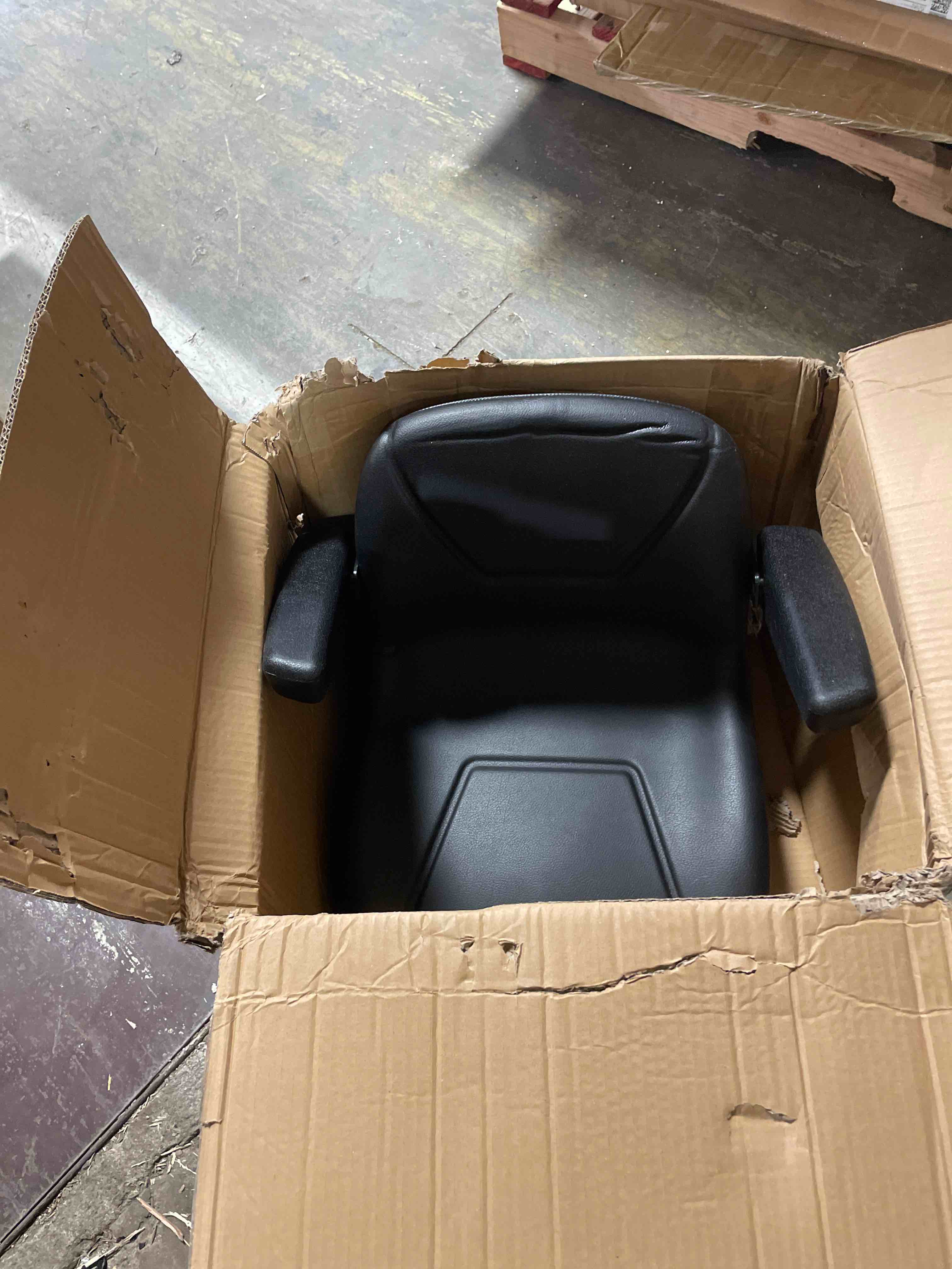 Condition photo showing As Is for GXARTS Universal Replacement High Back Riding Lawn Mower Seat Garden Tractor Seat Slide Forklift Seat with Armrest Fit for MTD Craftsman Husqvarna Kubota Toro John Deere Cub Cadet Exmark National