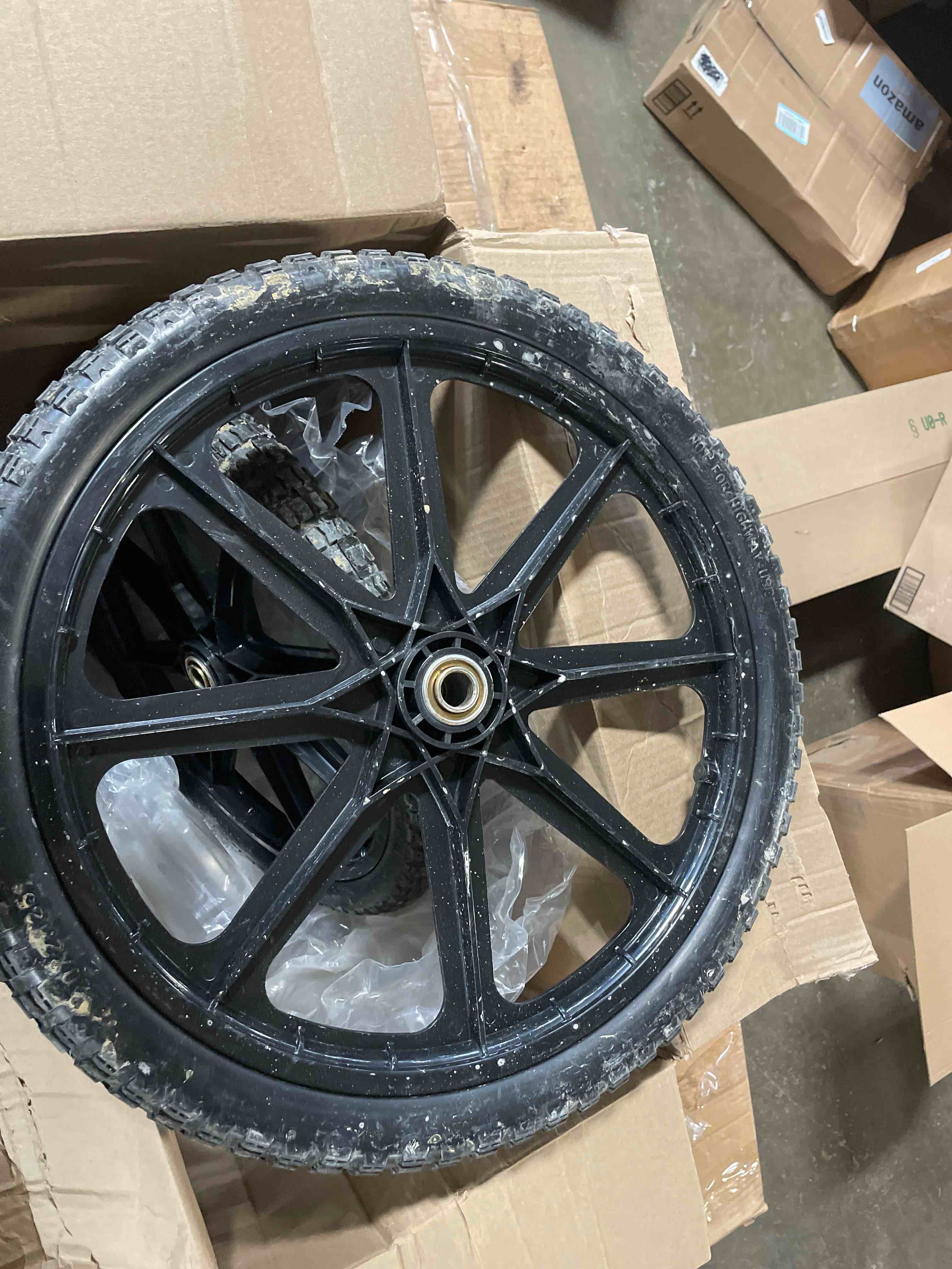 Condition photo showing Good Condition for 20" Flat Free Tire and Wheel with 3/4" & 5/8" Bearing, Replacement Wheels for Rubbermaid Wheelbarrow,Lawn Carts, Big Wheel Utility Carts and Garden Yard Cart, 2 Pcs Black