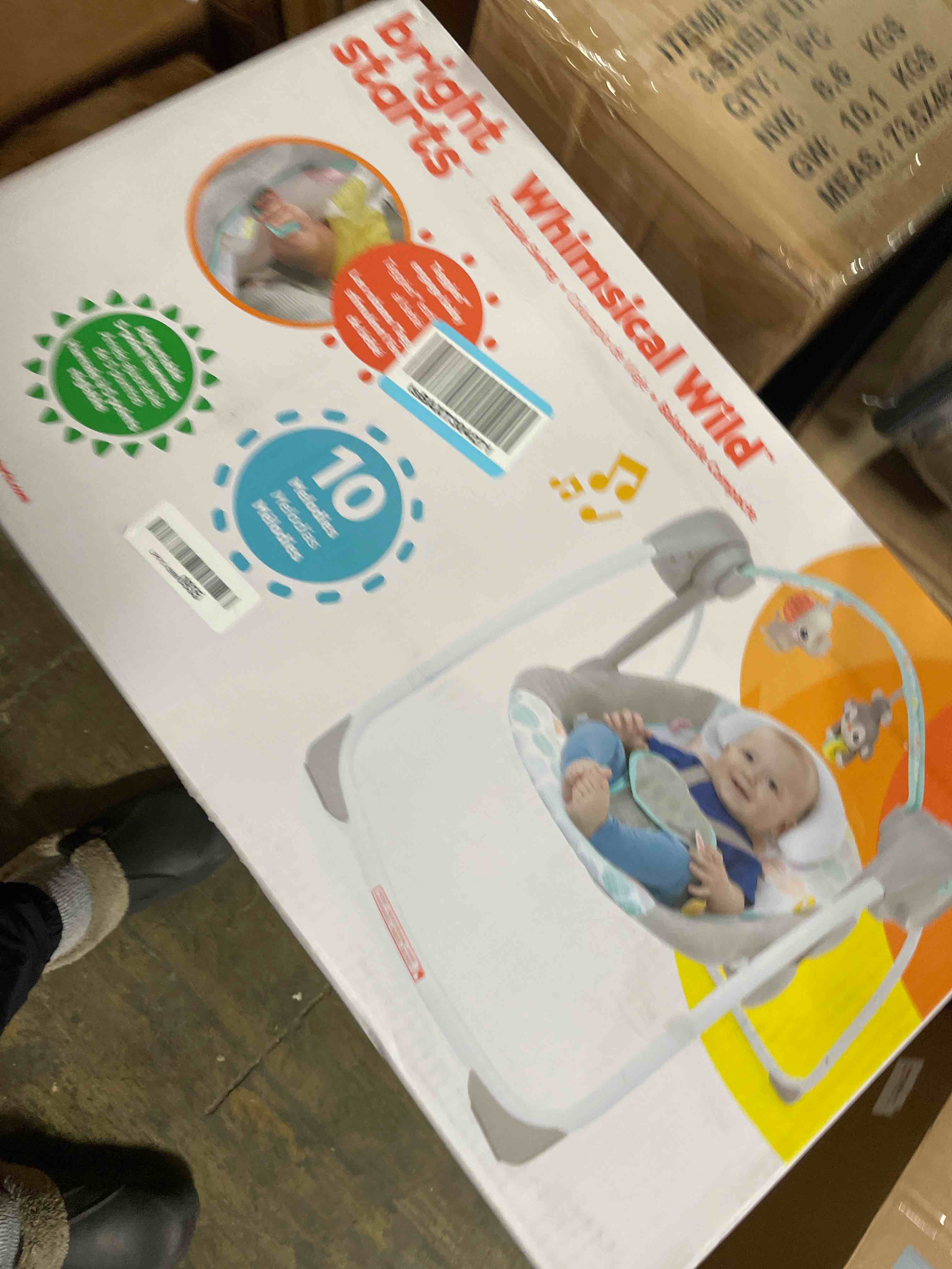 Condition photo showing New/Like New for Bright Starts Portable Automatic 6-Speed Baby Swing with Adaptable Speed, Taggies, Music, Removable-Toy-Bar, 0-9 Months 6-20 lbs (Whimsical Wild)