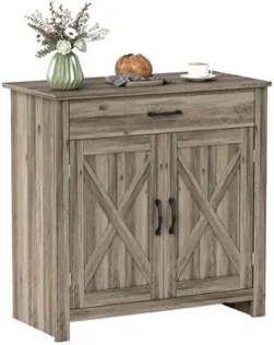 32" Farmhouse Barn Door Style Sideboard, Buffet Cabinet, Coffee Bar for Kitchen, Living Room 