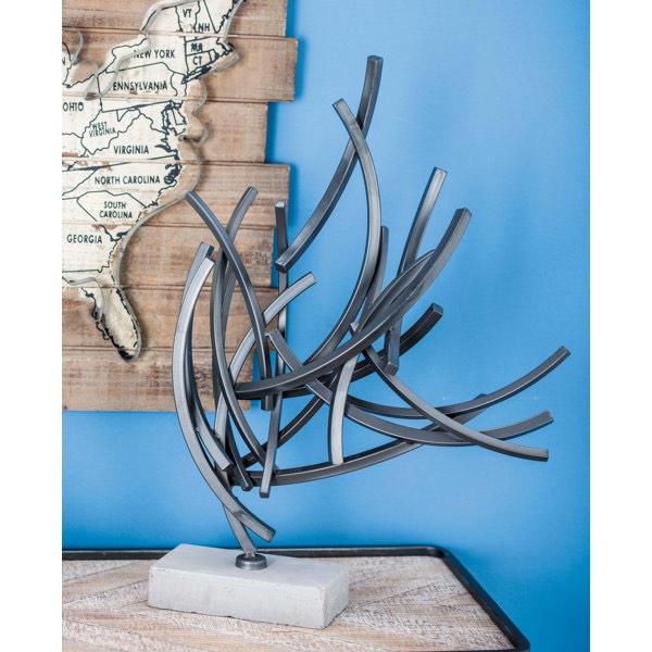 Sikes Metal Abstract Decorative Gray Sculpture with Marble Base