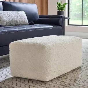 Wool Ottoman, Sherpa Ottoman Foot Rest, Modern Vanity White Rectangle 