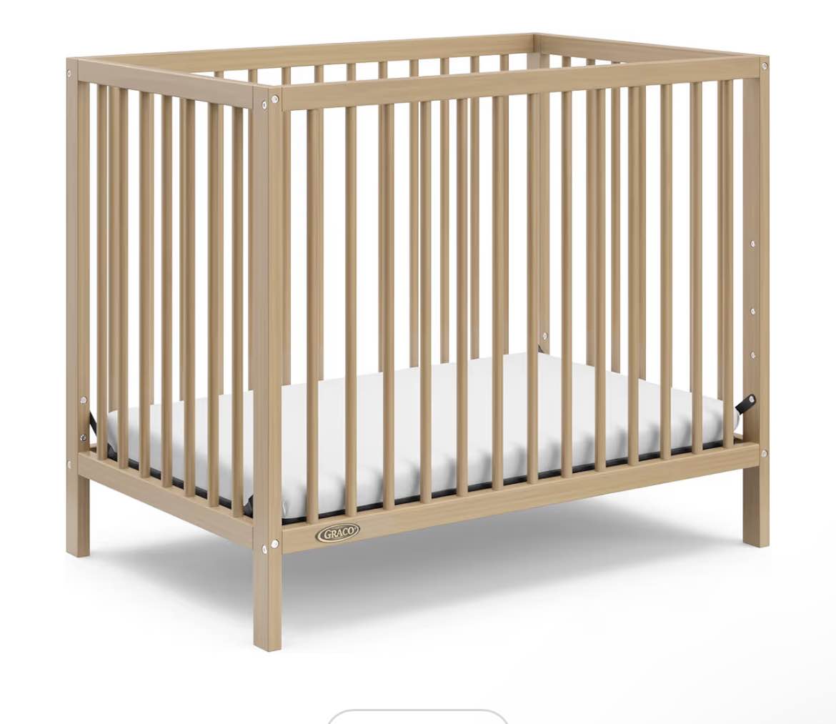graco teddi 4-in-1 convertible mini crib with bonus water-resistant mattress (driftwood) – greenguard gold certified, 2.75-inch mattress included, ideal for small spaces, easy 30-minute assembly