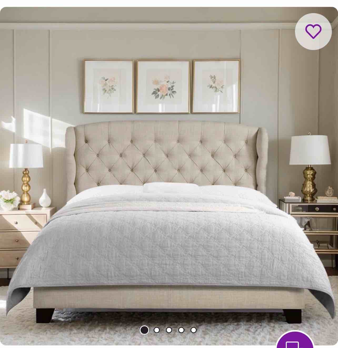 Fabric Upholstered Bed,Tufted Headboard Adjustable Height Bed Frame