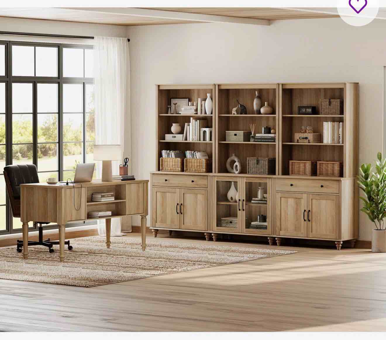 2 - Piece Office Set, 56" Executive Desk, Bookcases With 6 Drawers And 2 Glass Doors