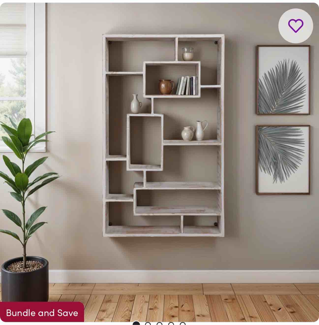 Wall Storage Wood Wall Shelf with Geometric Open Shelving, Modern Casual Home Decor, Sleek Asymmetrical Design, Versatile Decorative Display Organizer