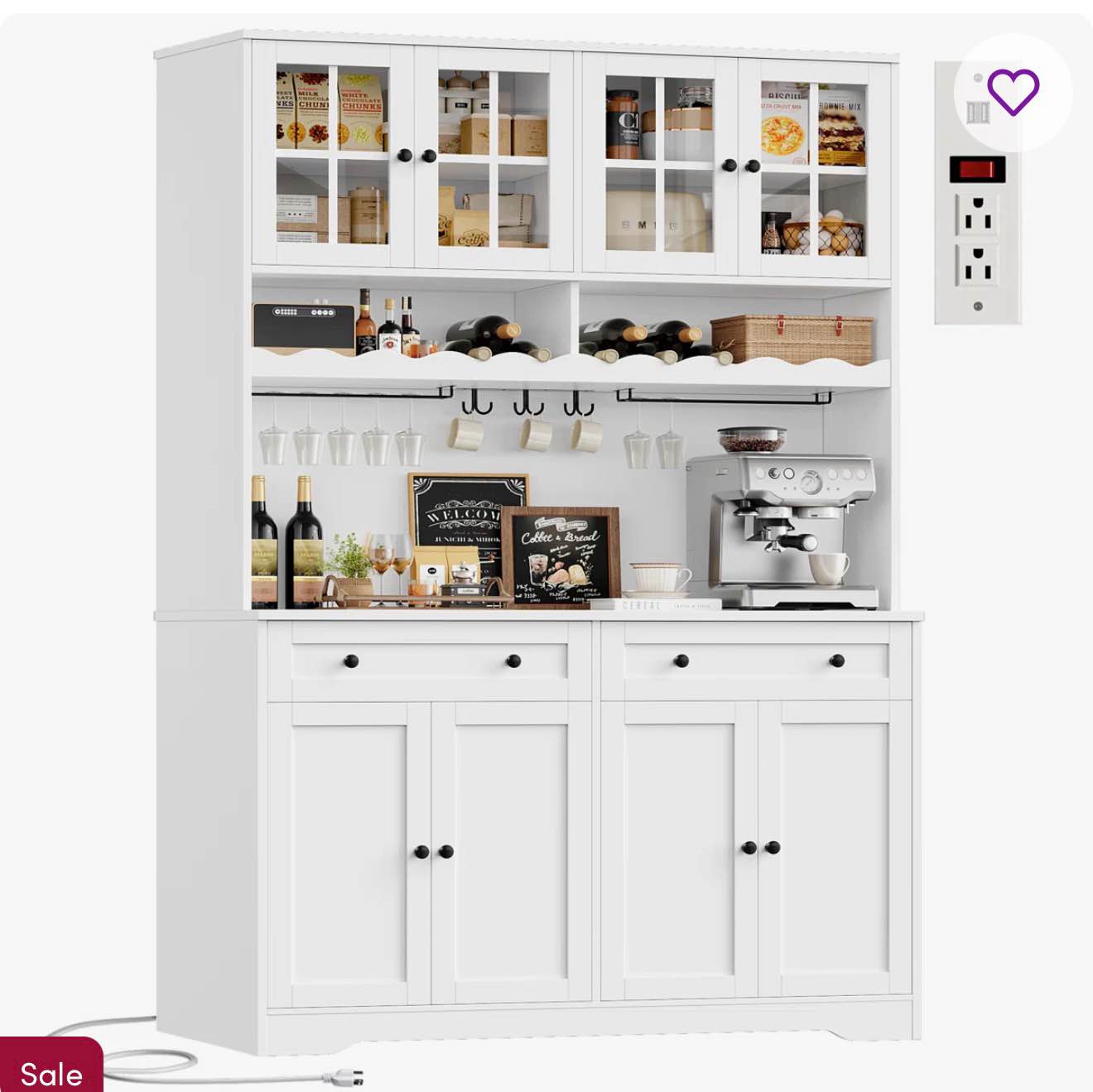 dayal 75.4"h modern kitchen pantry cabinet with charge station, large food pantry with microwave shelf & wine storage, removable goblet holder