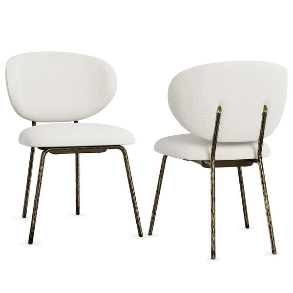White Velvet Dining Chairs with Hammered Finish Metal Legs - Bronze - Set of 2