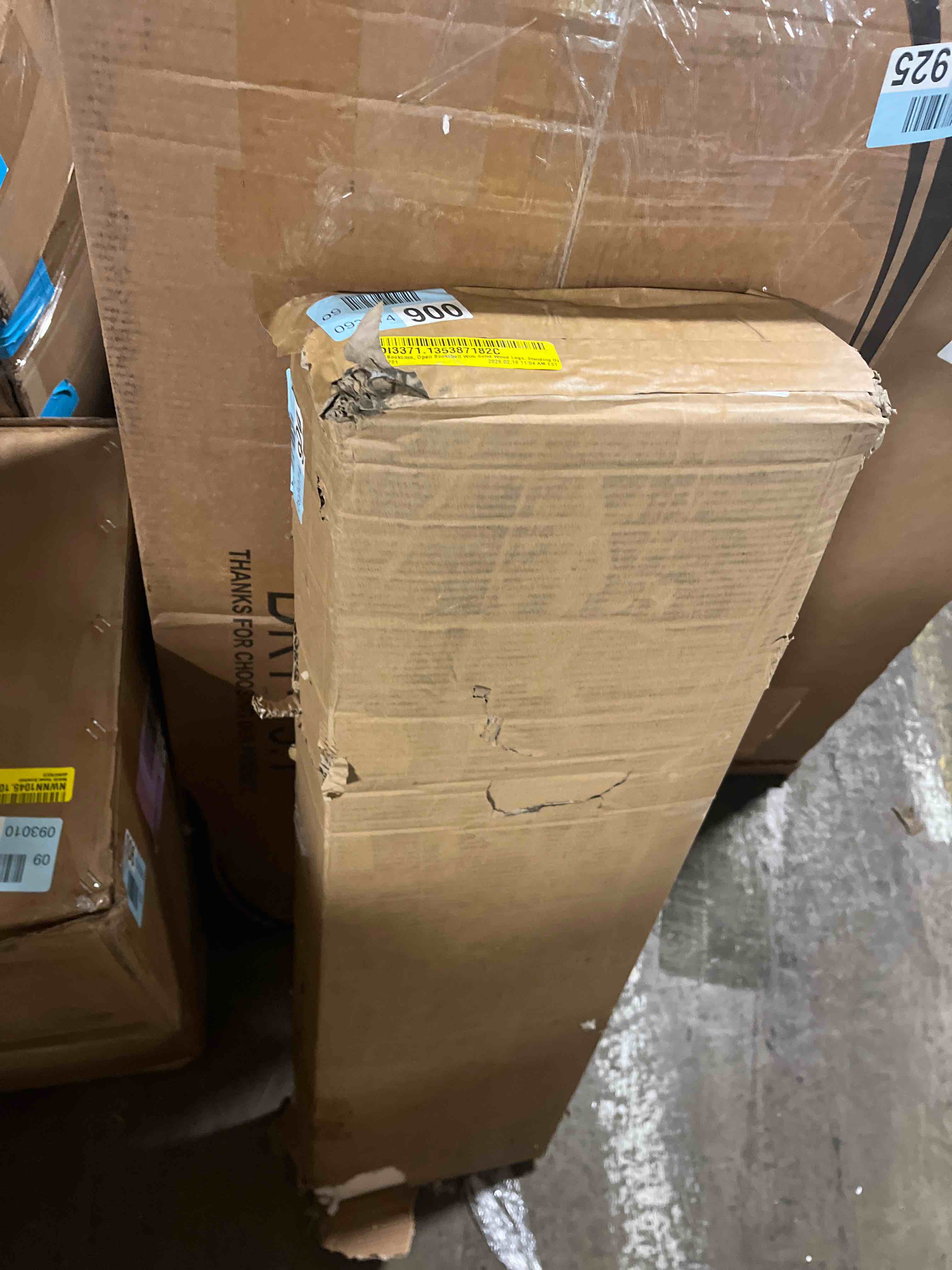 Condition photo showing As Is for Tribesigns 6-Shelf Bookcase with Drawer, 71 Inch Tall Floor Standing Bookshelf with Solid Wood Legs, 6-Tier Large Open Display Storage Book Shelf for Living Room, Home Office, Ocean Blue