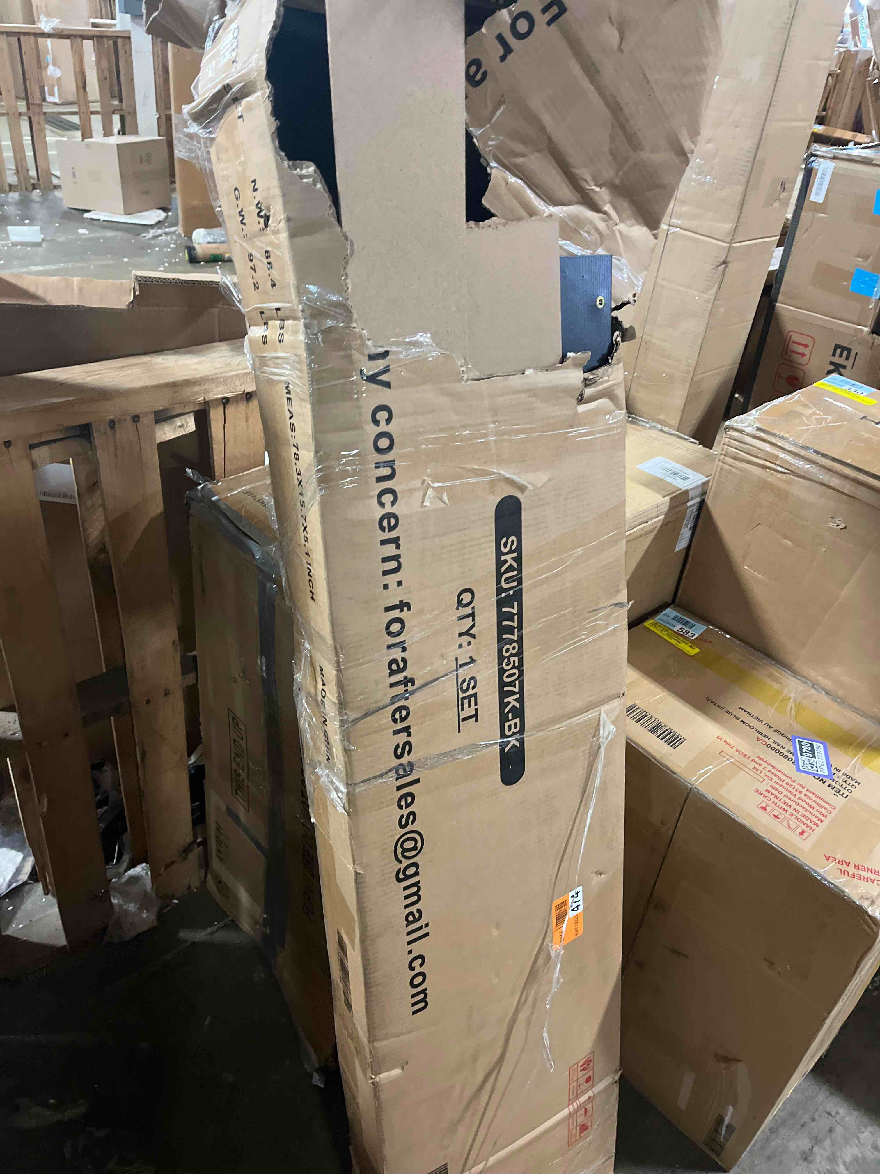 Condition photo showing As Is for Farmhouse Bed Frame with LED Charged Bookcase Headboard 