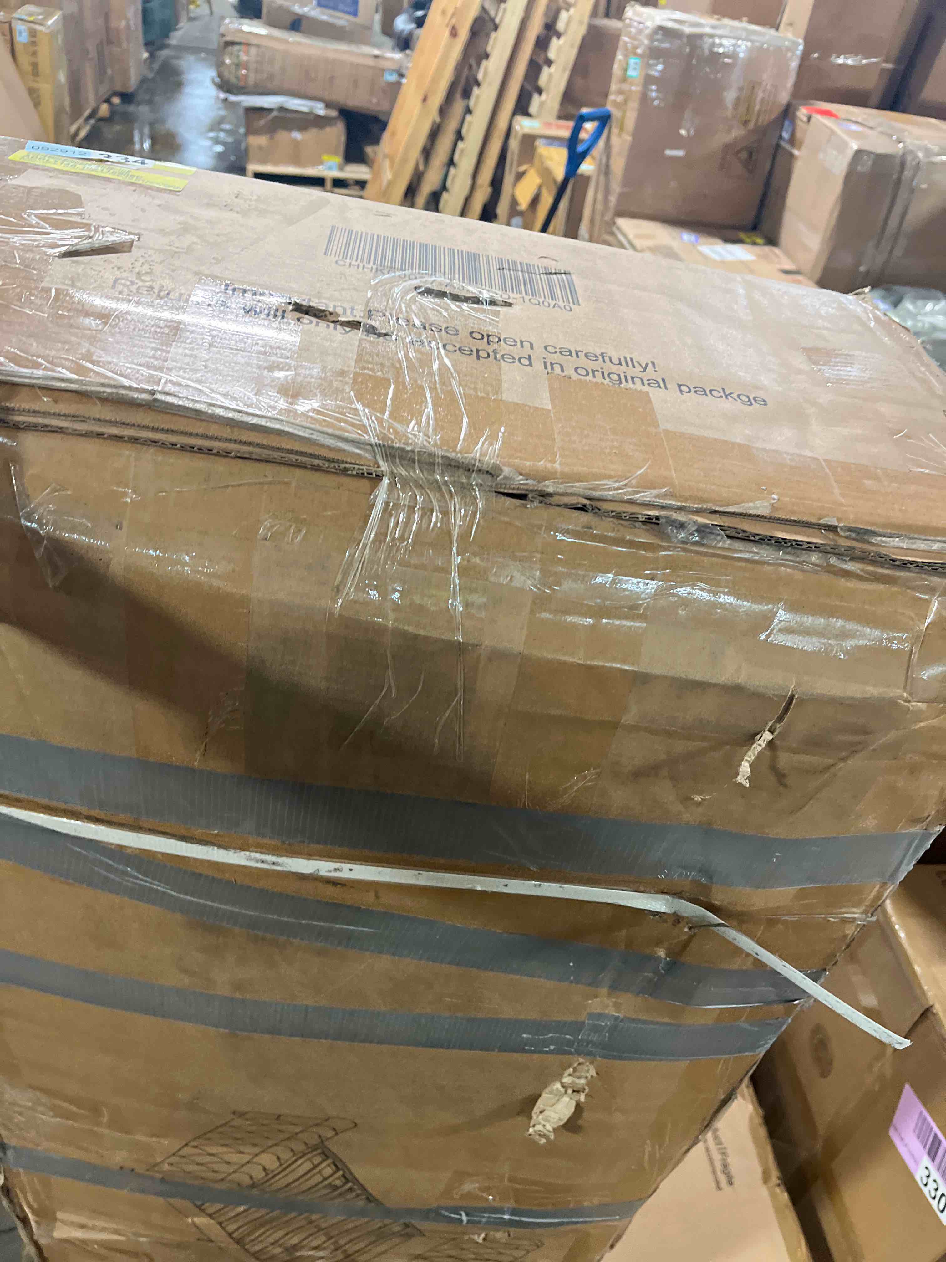 Condition photo showing As Is for Dulane Chenille / Velvet Upholstered Sleigh Bed with Scroll Wingback(Incomplete)