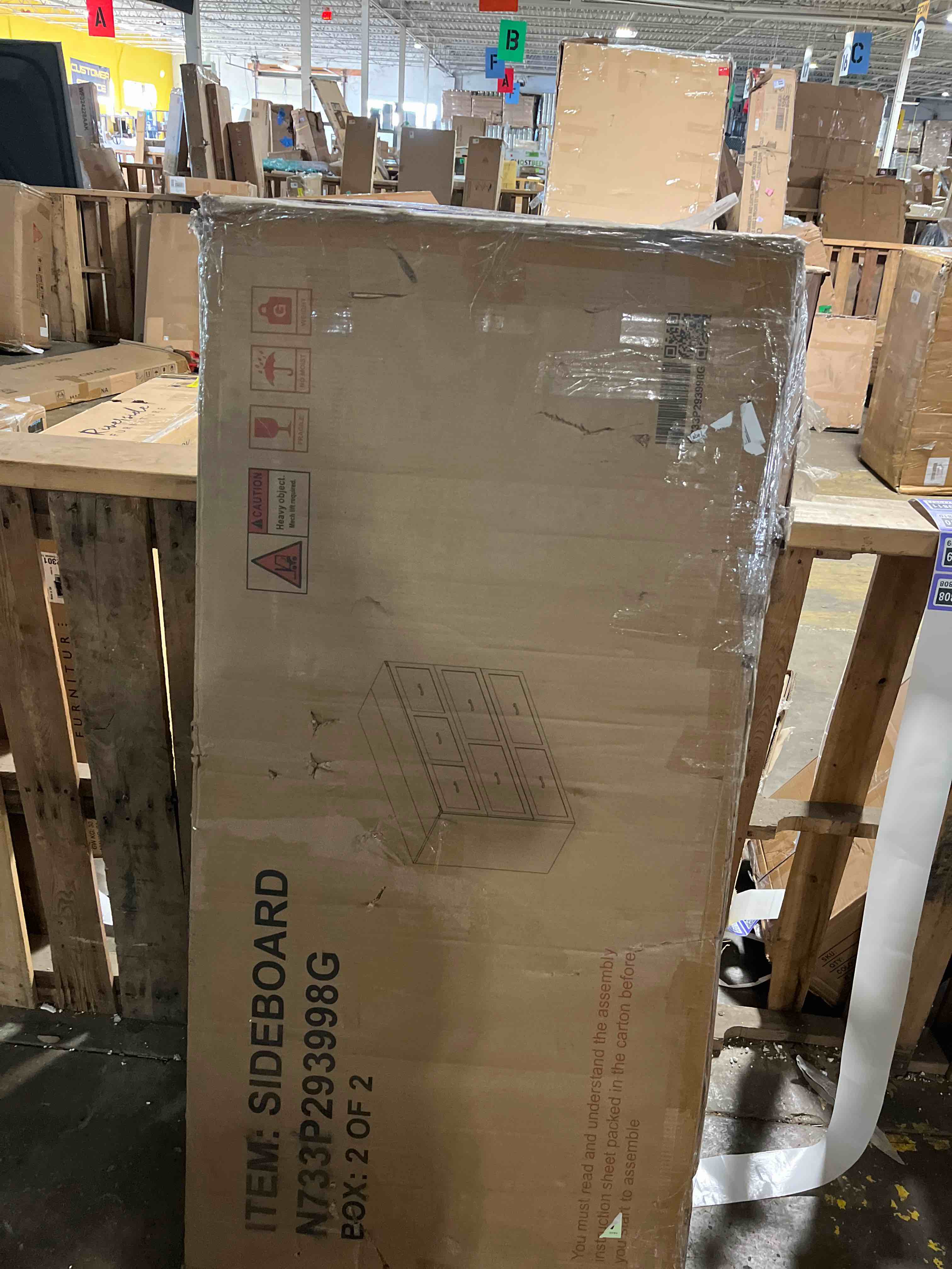 Condition photo showing As Is for VASAGLE LIRY Collection - Buffet Cabinet, Coffee Bar Cabinet with 2 Drawers, Adjustable Shelves, Sideboard Storage with Cable Holes, Drawer Dividers, Rustic White and Honey Brown (Box 2 of 2 only)