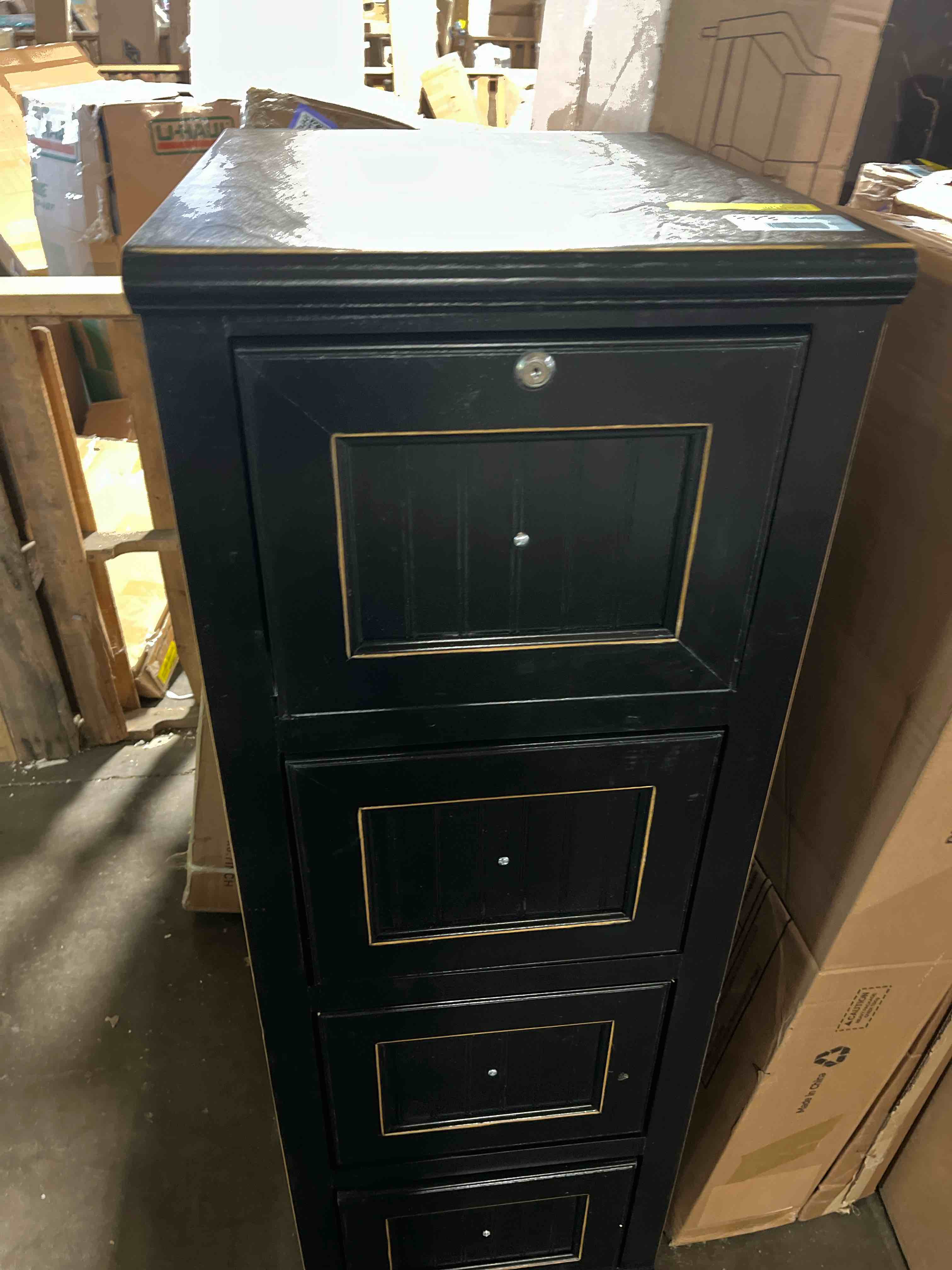 Condition photo showing New/Like New for Tribesigns 4-Drawer File Filing Cabinet, Vertical File Cabinet Office Wood Filing Cabinet for A4 / Letter Size Narrow Tall File Storage for Home Office, Black