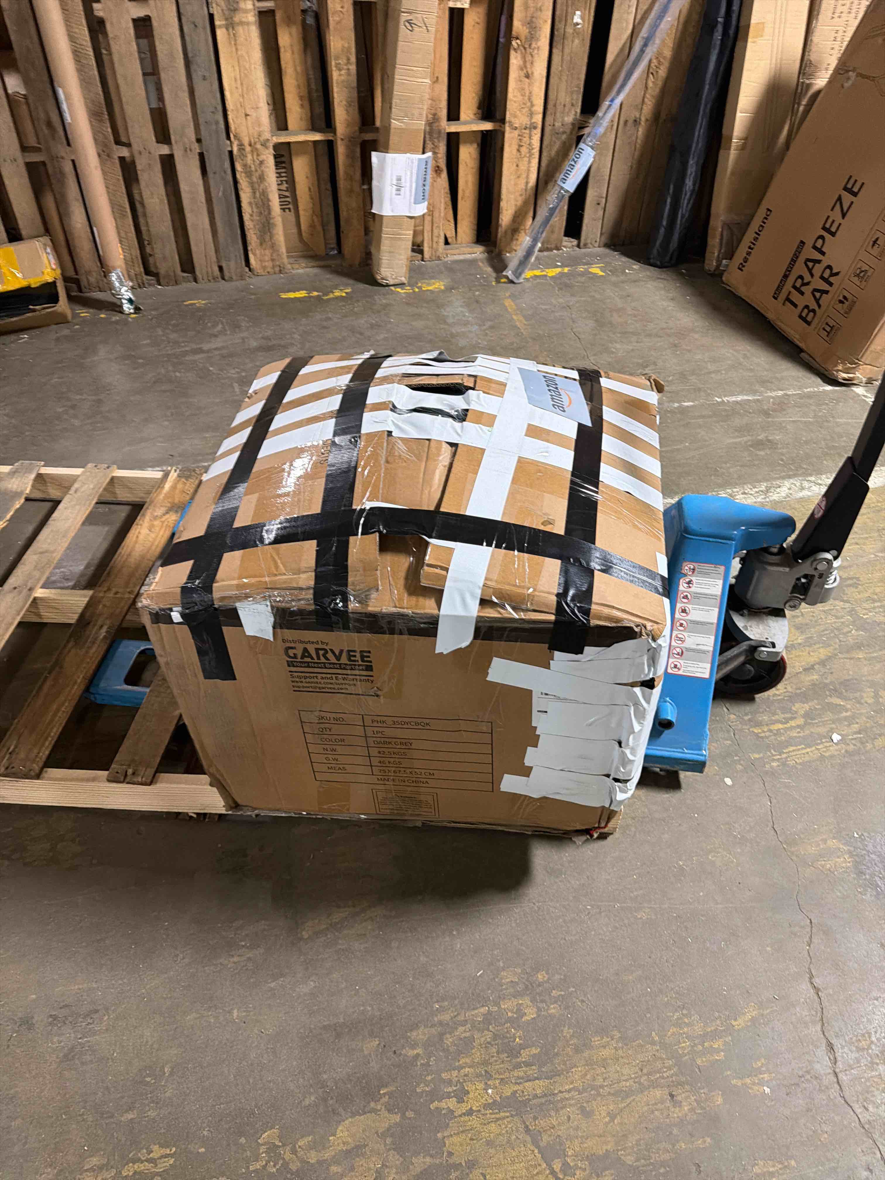 Condition photo showing As Is for GarveeHome King Size Bed Frame with Charging Station and Wingback Headboard, Button Tufted Upholstered Platform Bed with Storage Headboard, No Box Spring Needed, Noise-Free, Easy Assembly, Dark Gray