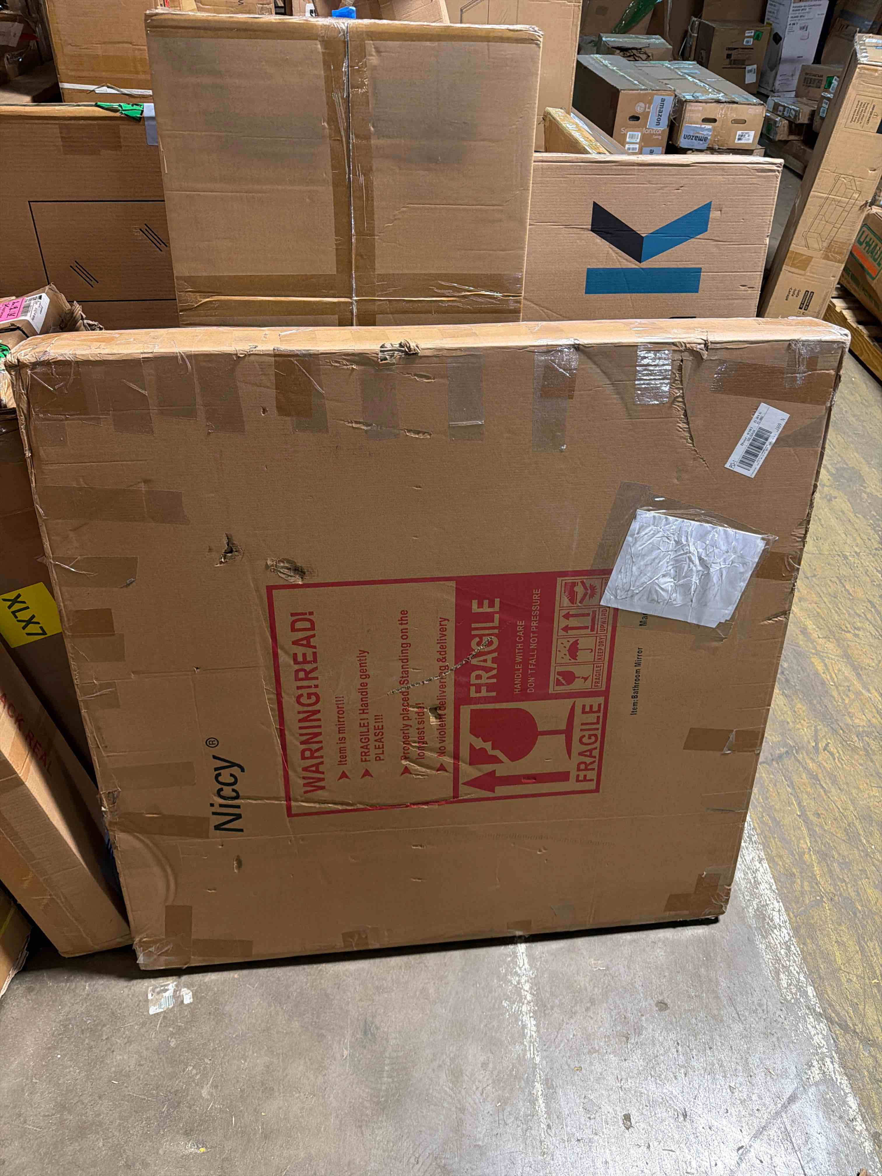 Condition photo showing New/Like New for Niccy 40" Round LED Bathroom Backlit Mirror with Lights, Black Frame Lighted Bathroom Vanity Mirrors for Wall Circle Mirror with Anti-Fog, Light Up Mirrors 3 Color ShatterProof