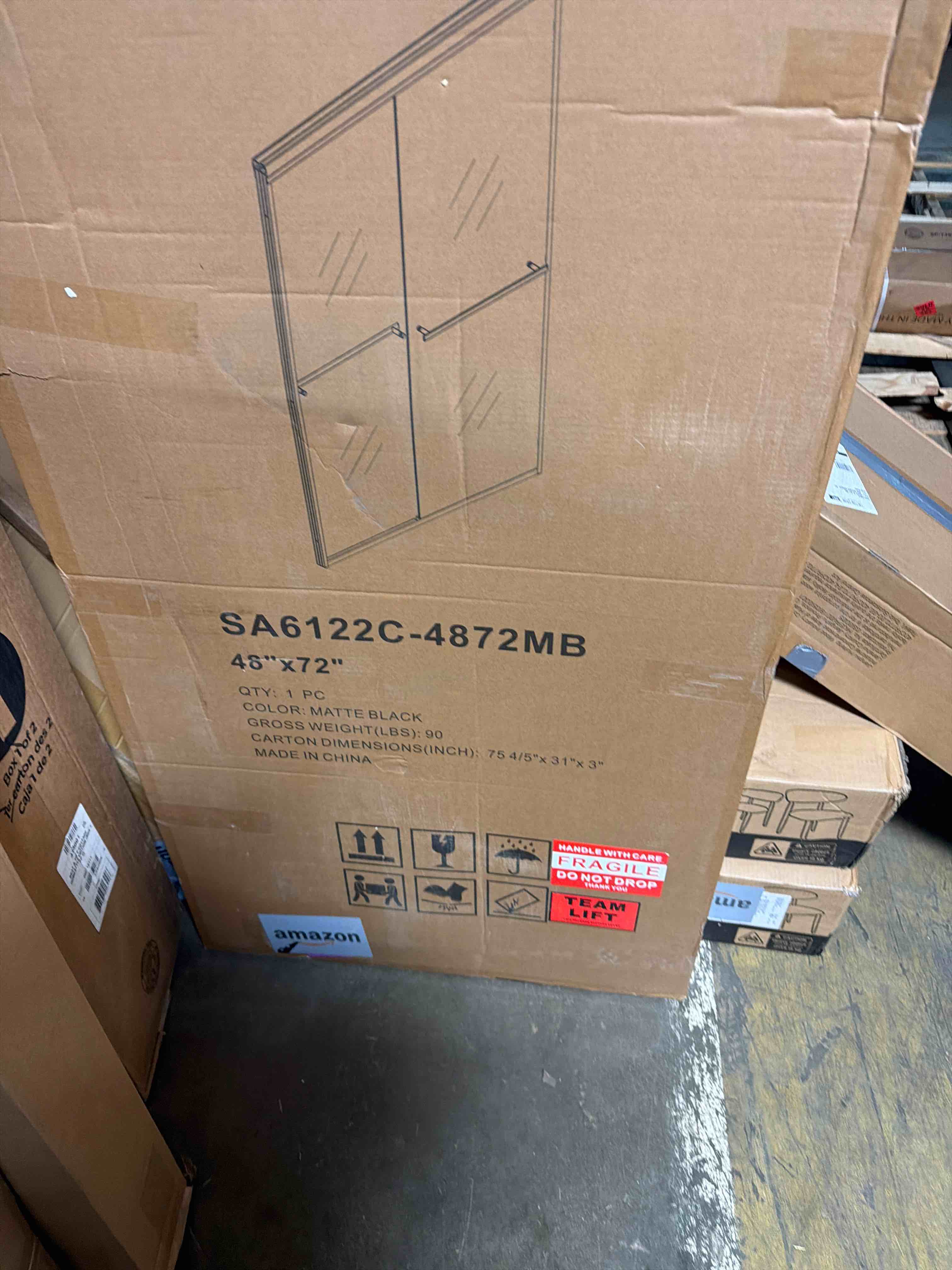 Condition photo showing As Is for 44-48" W x 72" H Semi-Frameless Bypass Sliding Shower Door, Easy-to-Clean Treated Clear Tempered Glass, Matte Black 48" W x 72" H Matte Black