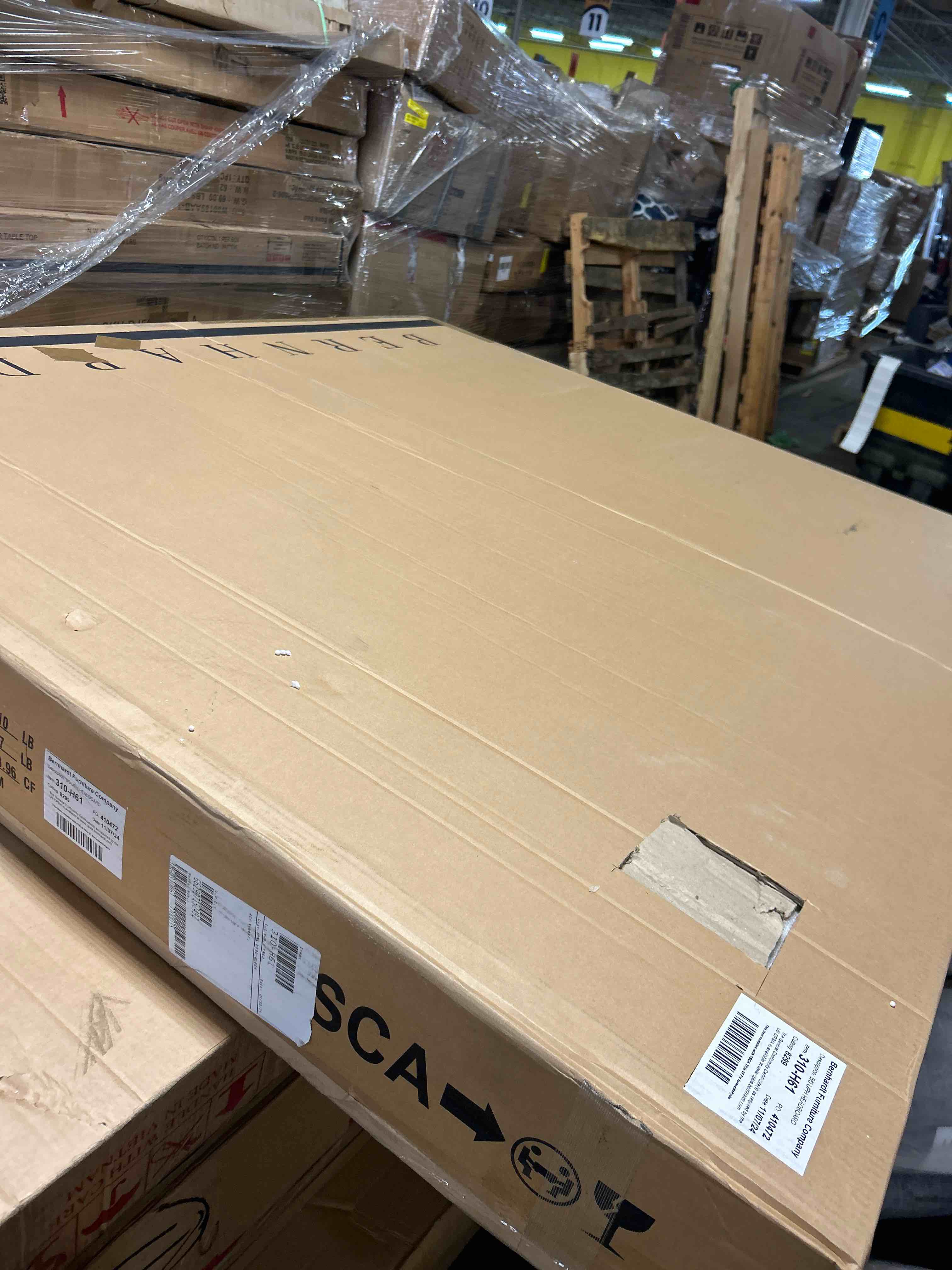 Condition photo showing As Is for Tufted Upholstered Headboard Queen Size, Sturdy & Durable Solid Wood Bed headboard, Fabric Headboard Adjustable Height from 37” to 51”, Modern Button Diamond Design Head Board, White