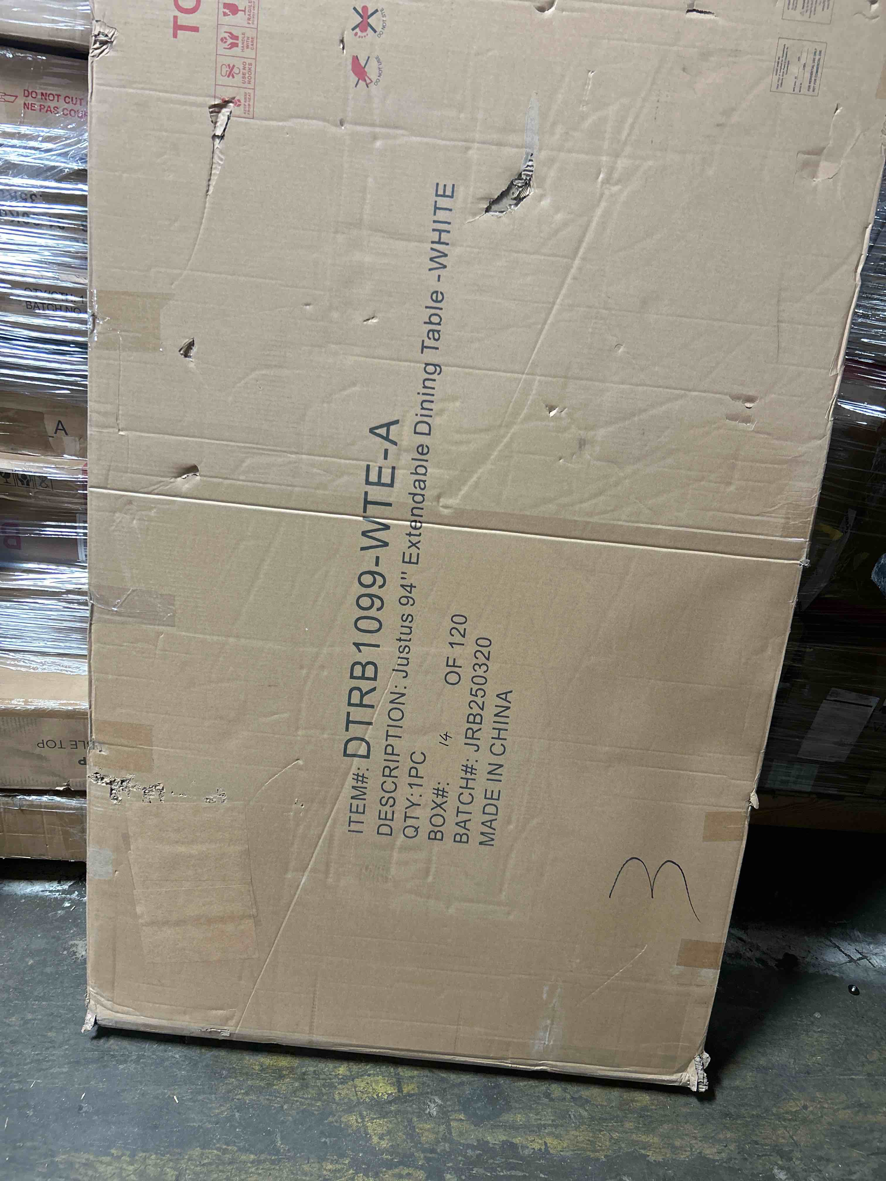Condition photo showing As Is for Justus 94" Extendable Dining Table -WHITE(Table top only)