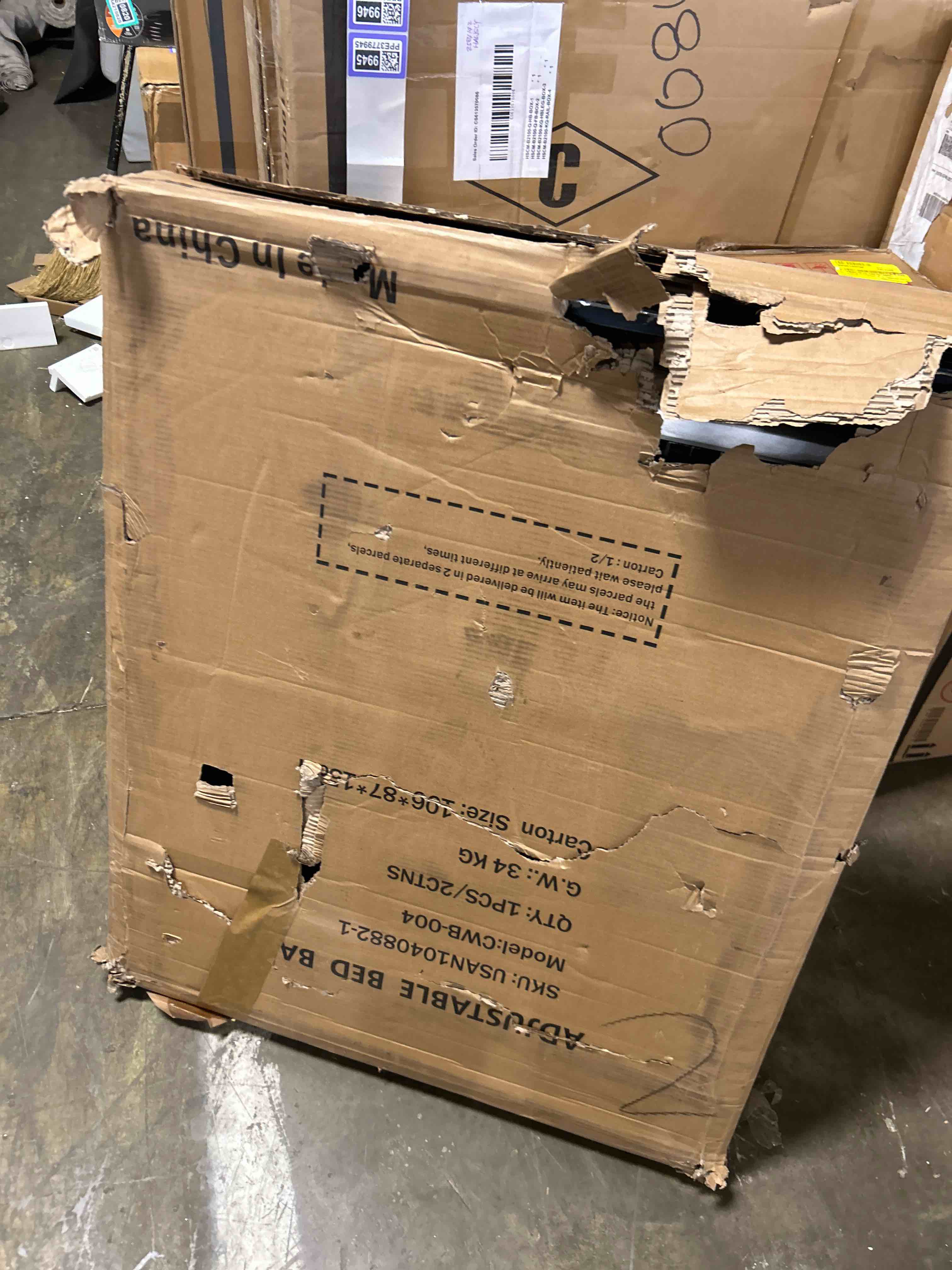 Condition photo showing As Is for Adjustable Twin XL Bed Frame with One Side Rail, Electric Ergonomic Base for Comfort & Safety – Ideal for Seniors, Home Care & Hospital Use(Open and damaged box)