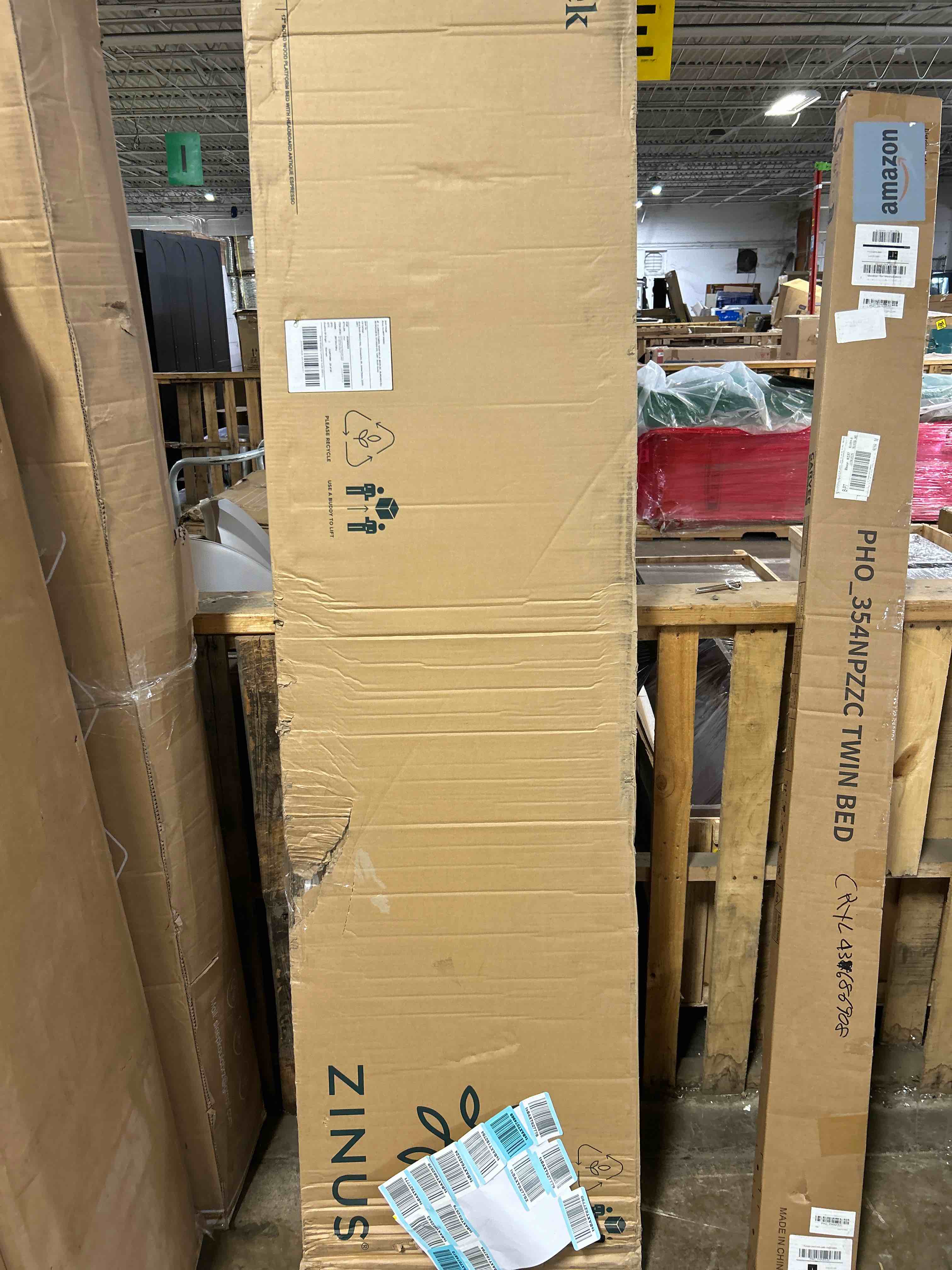 Condition photo showing New/Like New for Zinus Vivek Wood Platform Bed Frame with Headboard, Solid Wood Foundation with Wood Slat Support, No Box Spring Needed, Easy Assembly, Queen