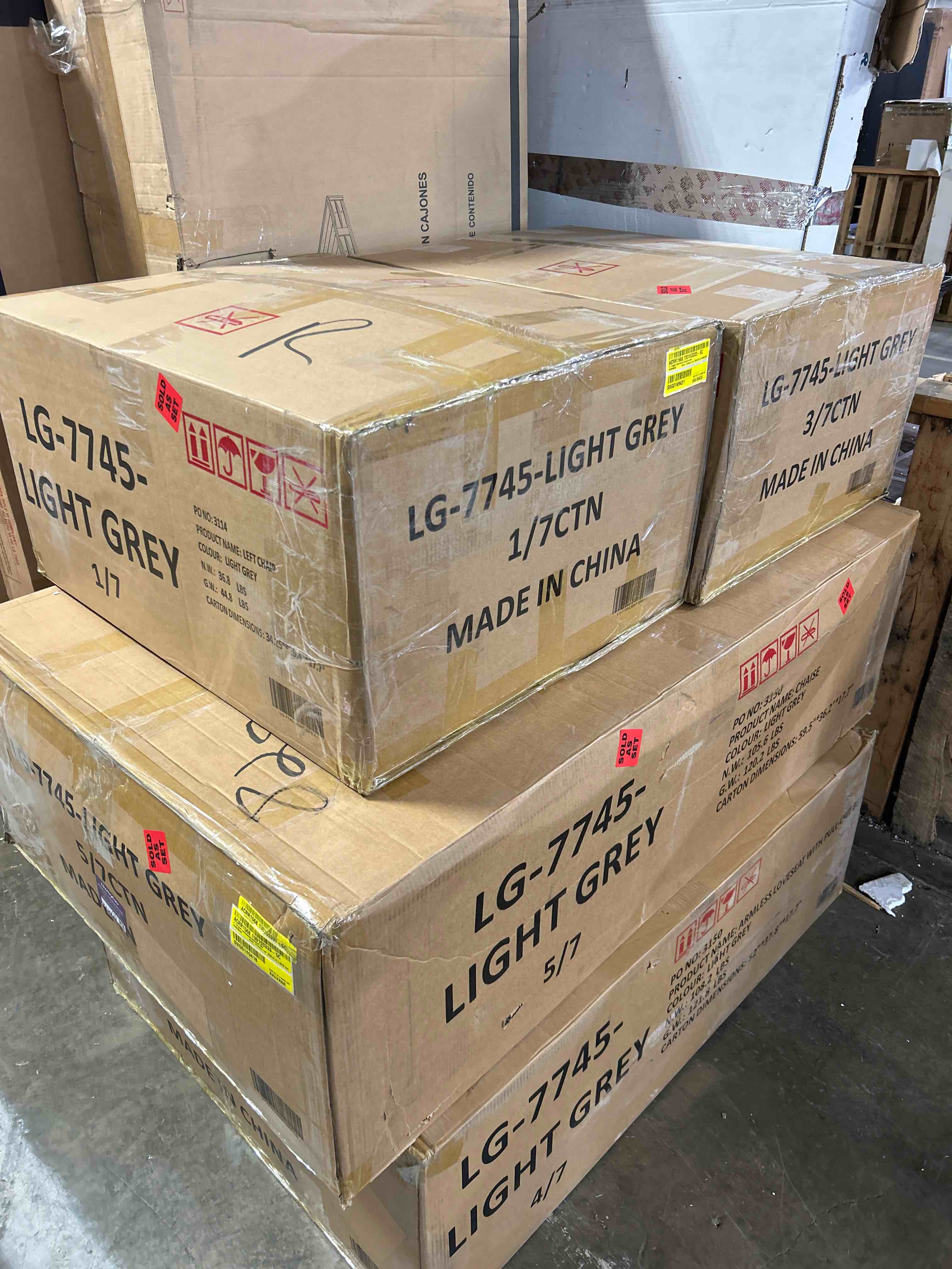 Condition photo showing As Is for U-Shaped Upholstered Sectional(Incomplete Boxes 1,3,5, and 4 out of 7 )