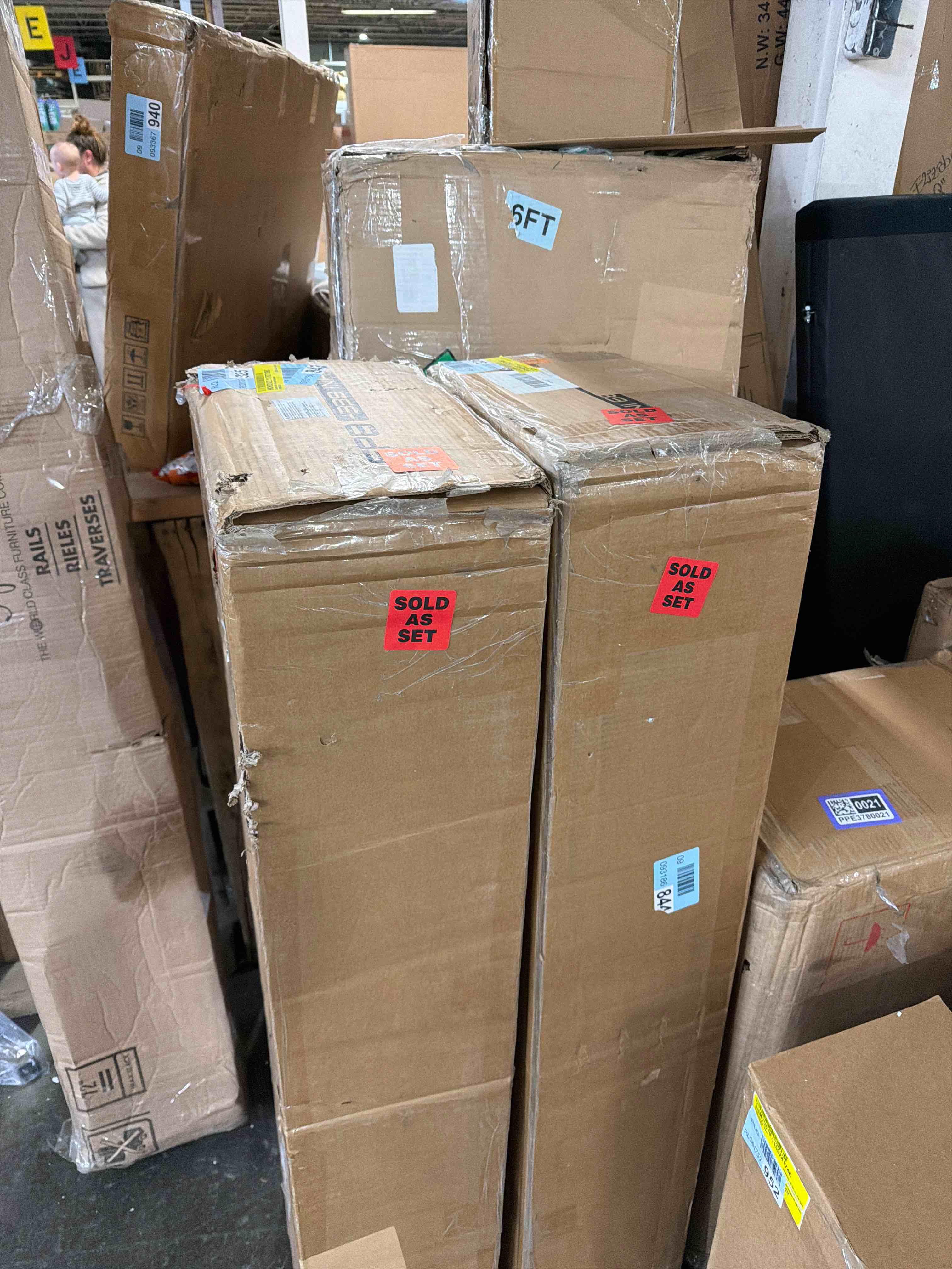 Condition photo showing New/Like New for Concepts In Wood 84" Traditional Double Wide Wood Bookcase with 10 Adjustable Shelves & 2 Fixed Shelves, Assembly Required, for Laundry/Bedroom/Kitchen/Garage/Office, in Espresso Finish