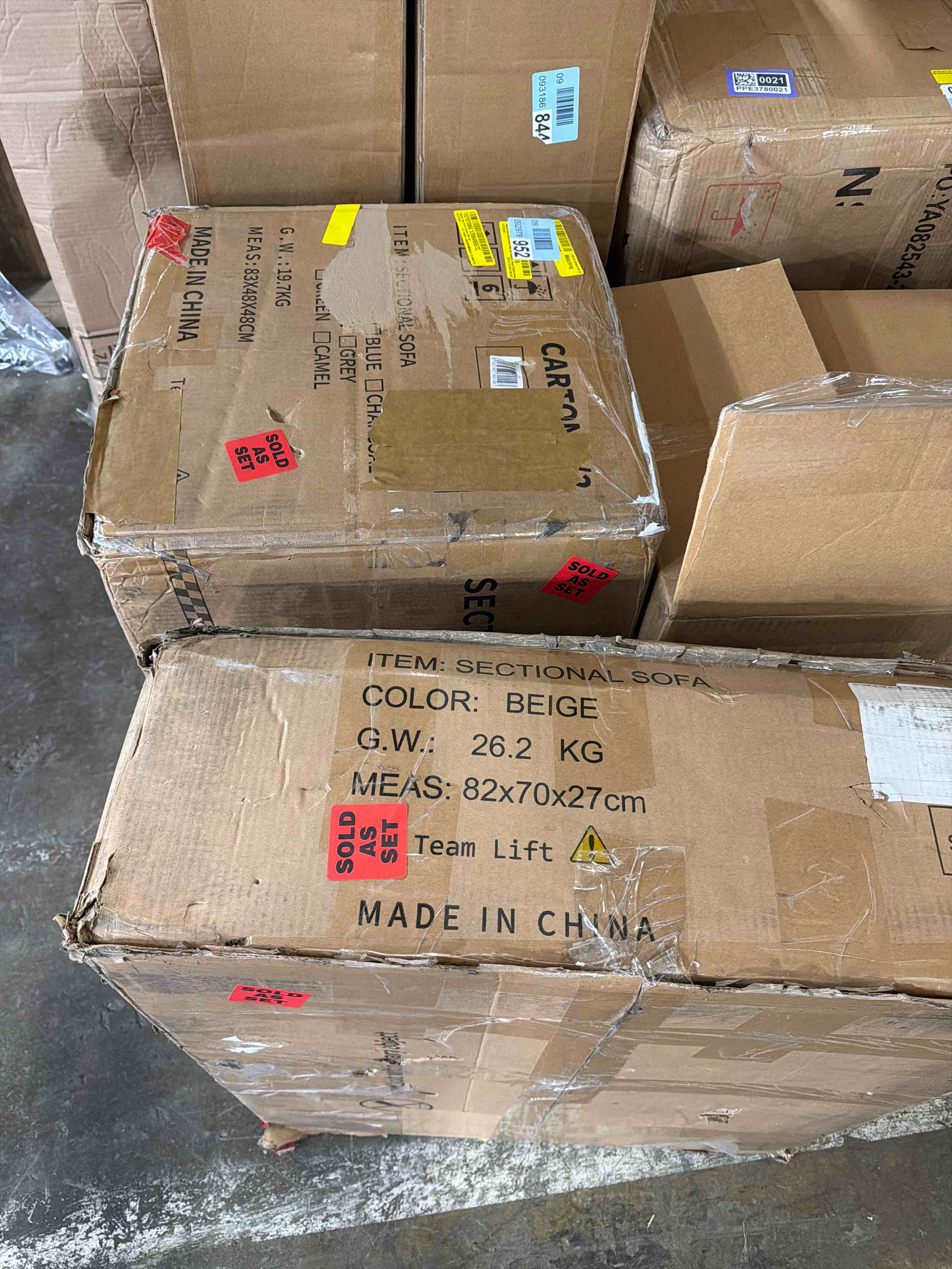 Condition photo showing As Is for 107”Modular Sectional Sofa Convertible U Shaped Sofa Couch Set with Storage for Living Room, Modern 6 Seater Modular Sectional Couch with Movable Ottoman, Chenille(Beige)