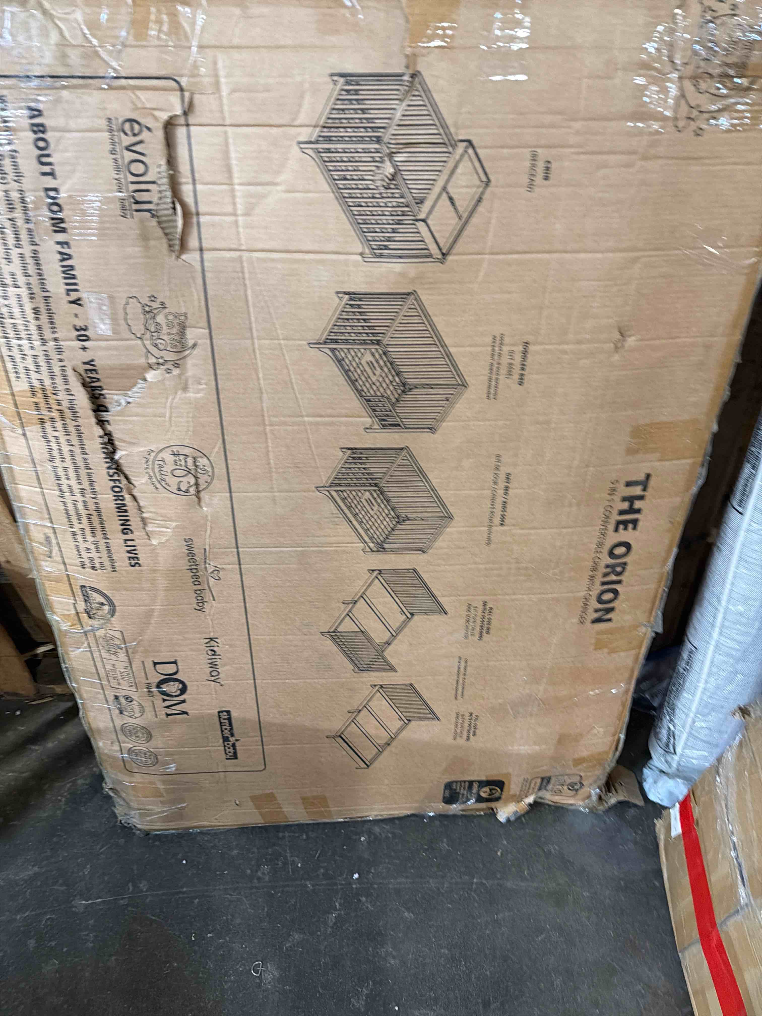 Condition photo showing As Is for Dream On Me Orion 5-in-1 Convertible Crib with Changer in Pebble Grey Vintage, JPMA & Greenguard Gold Certified, Made of Sustainable New Zealand Pinewood