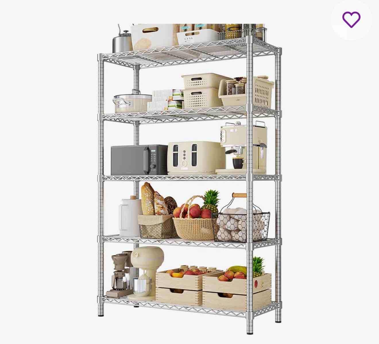 Height-Adjustable Garage Wire Shelving Unit For Kitchen, Laundry Room, Pantry, Warehouse, Basement