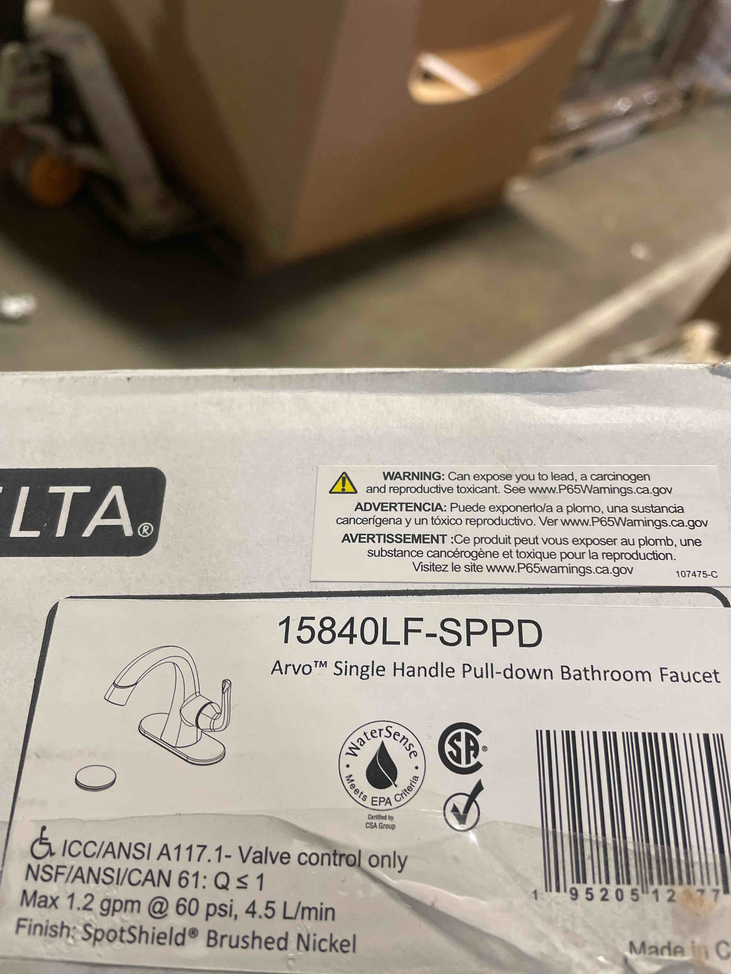 Condition photo showing New/Like New for Delta Arvo 1 Hole Pull Down Bathroom Faucet with Sprayer, Brushed Nickel Single Hole Bathroom Sink Faucet with Pull Out Sprayer for Vanity, Push-Pop Drain, SpotShield Stainless 15840LF-SPPD