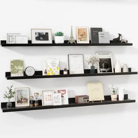 wall-mounted floating shelves for bedroom, living room (set of 3)