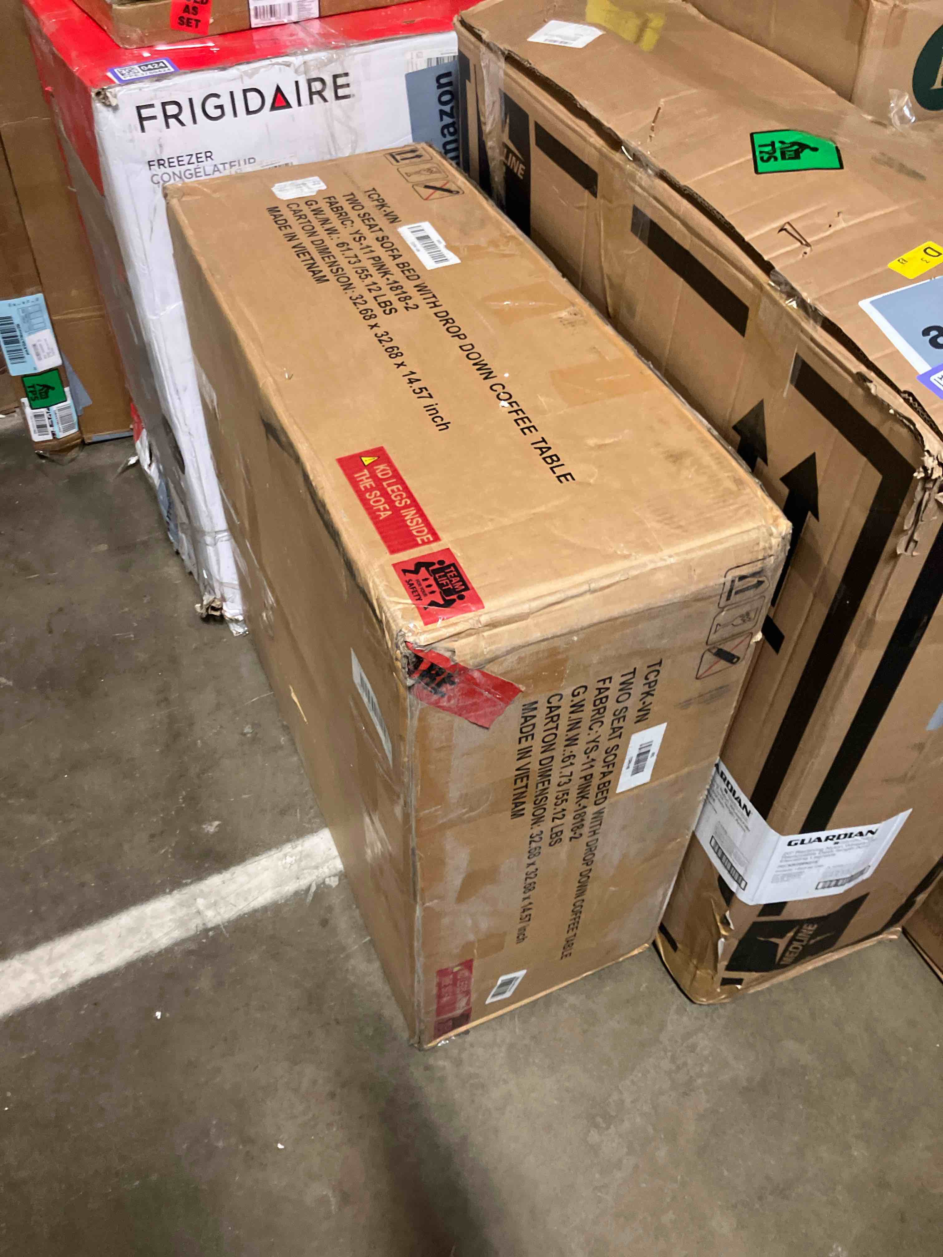 Condition photo showing As Is for 67'' Pillow Arm Sleeper Sofa With Cup Holders (Incomplete box 2 missing box 1) 